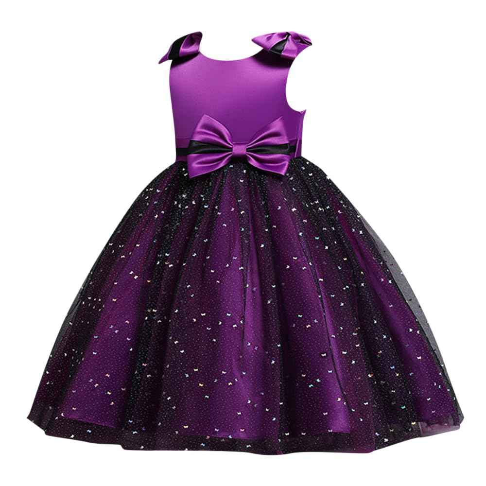 Hopscotch Girl's Fit And Flare Knee Length Polyester Bow Applique Party Knee-Length Dress