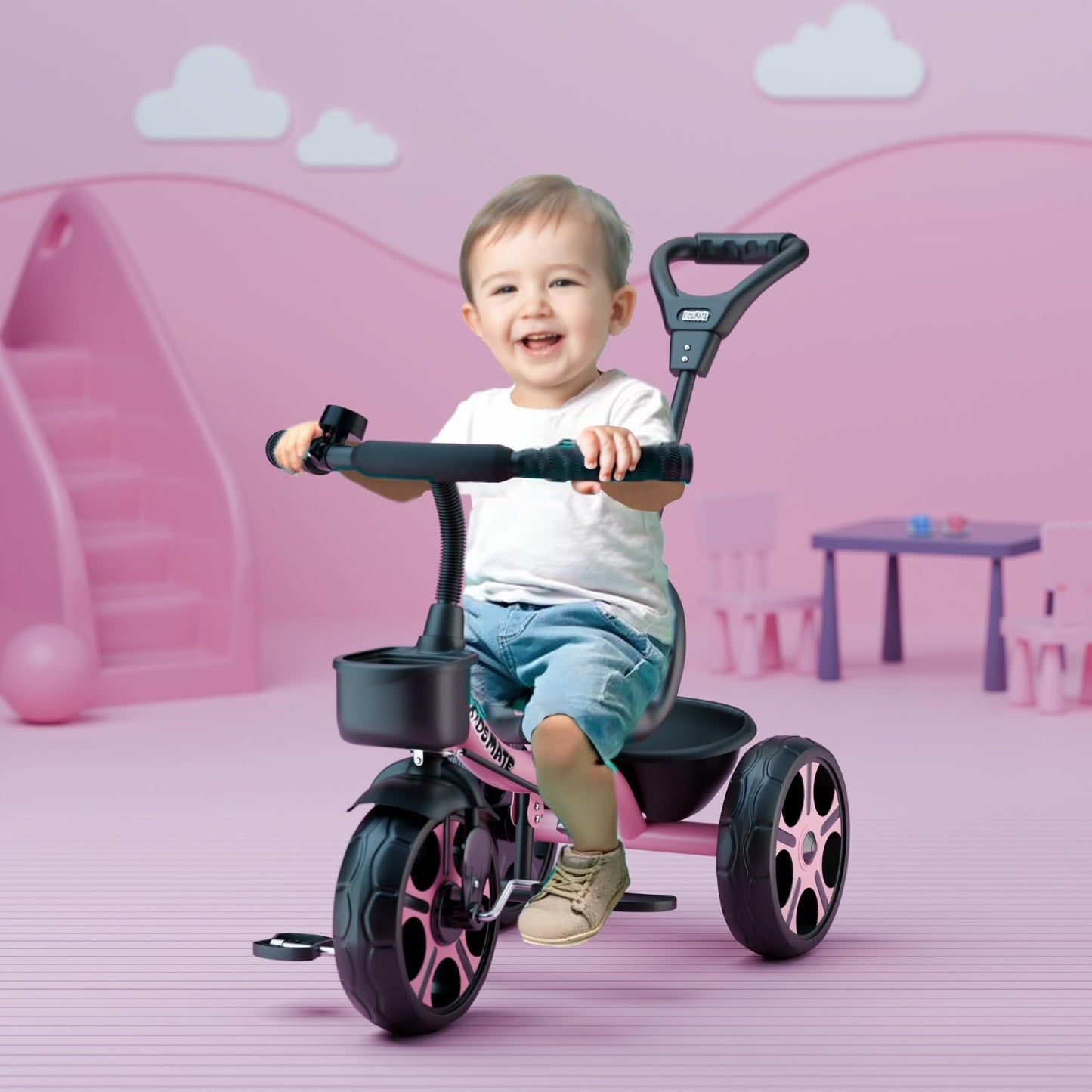 Kidsmate Xplorer 3-in-1 Tricycle for Kids | Durable Plug & Play Baby Trike with EVA Wheels, Safety Rail & Push Handle for Parents | Safe & Comfortable Ride for Toddlers 12-48 Months