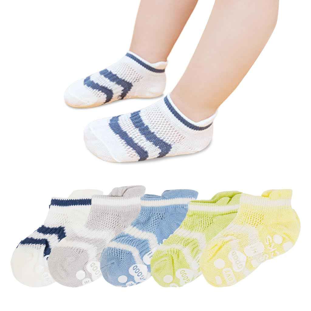 SNOWIE SOFT® 5 Pairs Baby Socks Set, Antislip Socks for New Born Baby 0-3 Years, Non Slip Grip Ankle Socks with Non Skid Soles for Infants Baby Shower Gifts