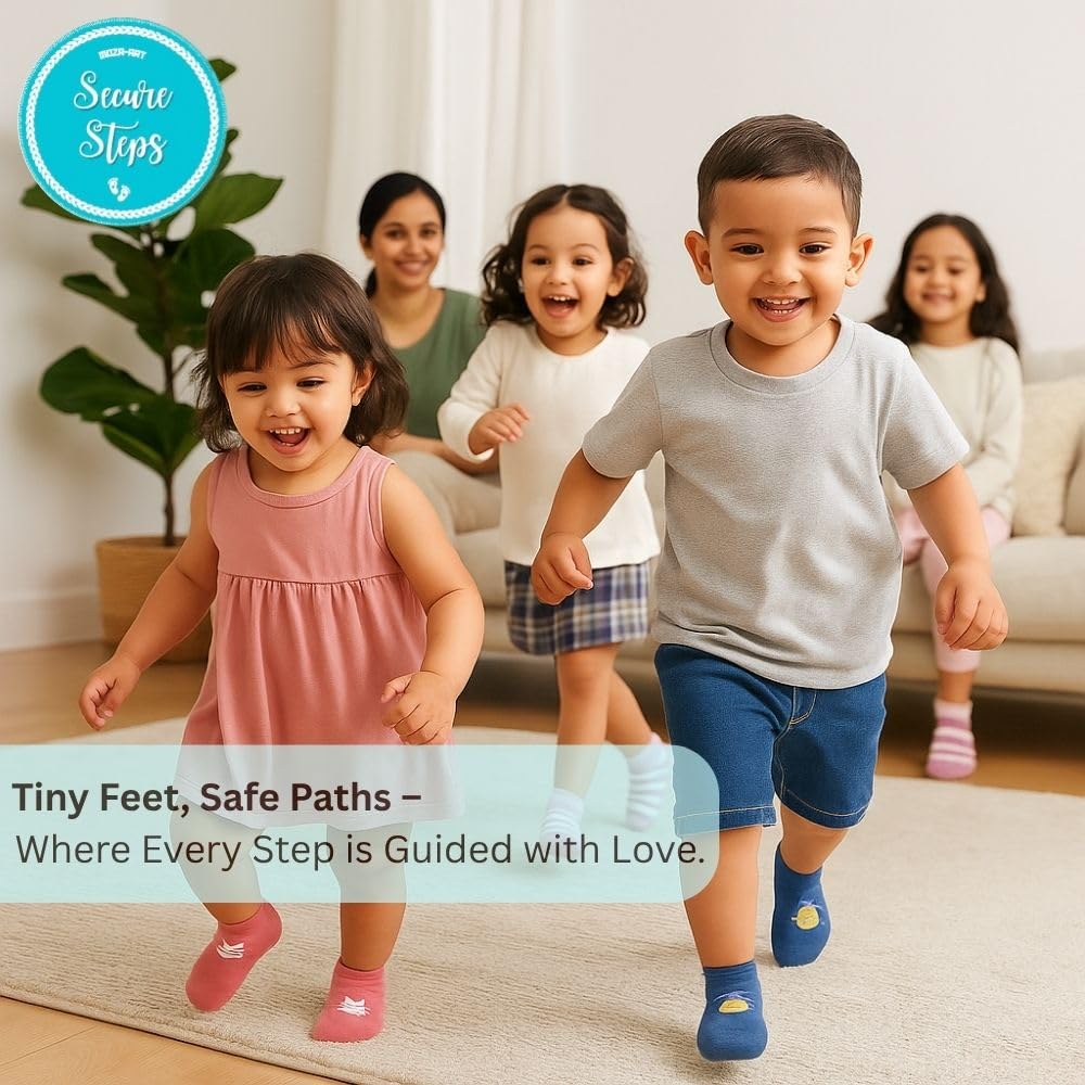 Non Slip Baby Socks for 1-3 Years – Anti Skid Cotton Socks for Toddlers | Baby Girls 12-36 Months | Crawling & Walking Socks | Pack of 4 (Girls)