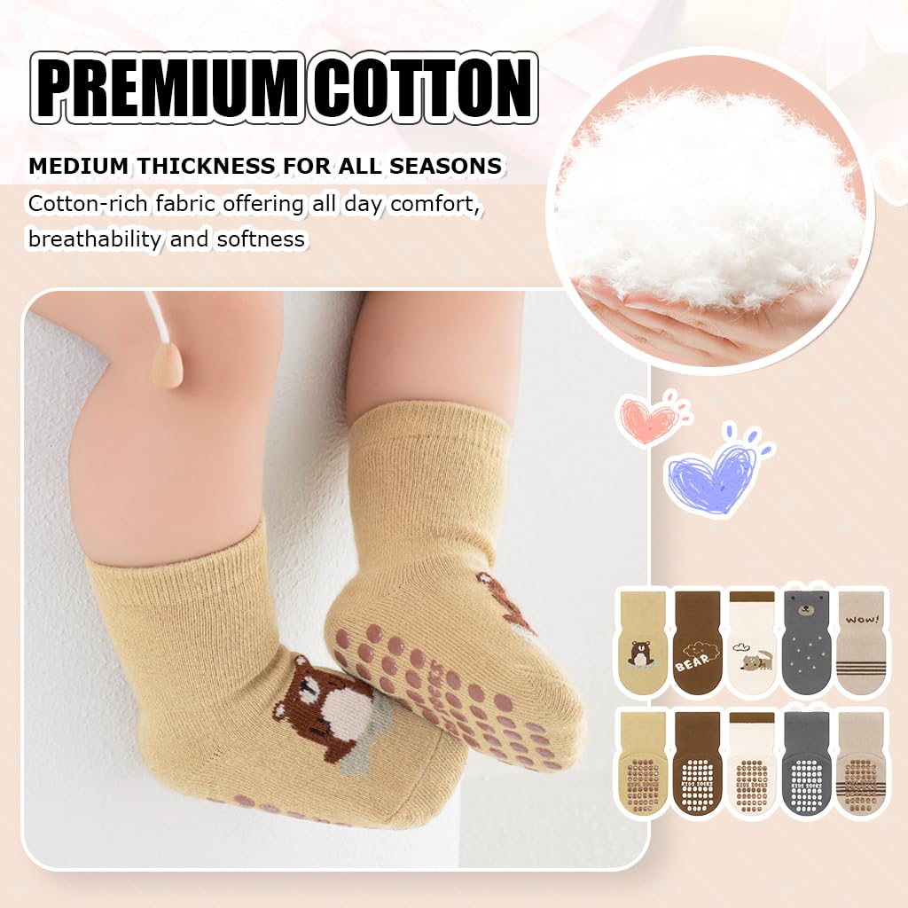 SNOWIE SOFT® 5 Pairs Baby Socks Set, Antislip Socks for New Born Baby 0-3 Years, Non Slip Grip Ankle Socks with Non Skid Soles for Infants Baby Shower Gifts