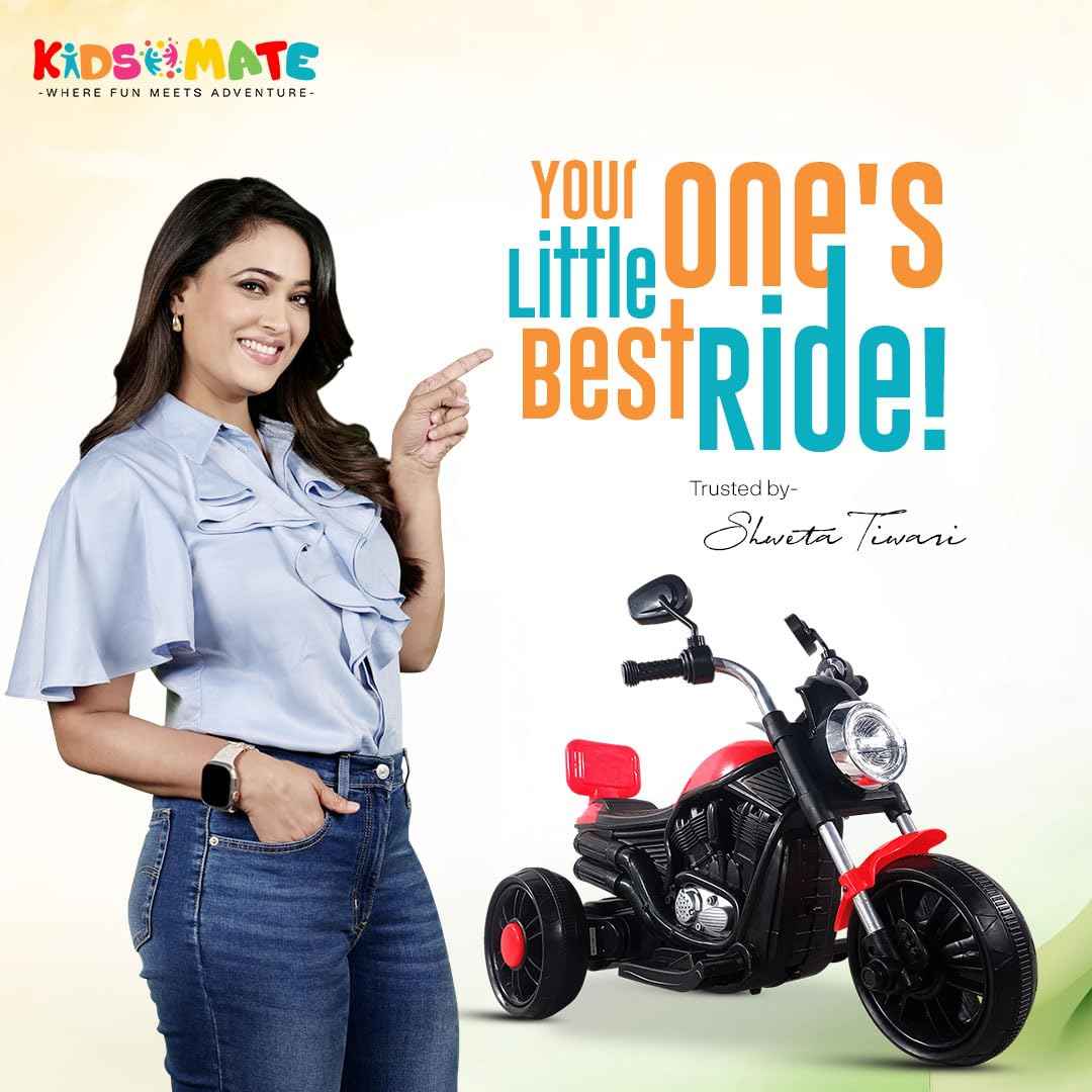 Kidsmate X-Power Ultimate Fun Electric Bike for Kids | 6V 4AH Battery, Dual Suspension with LED Lights & Comfy Backrest | Battery Bike for Kids for Ages 1-5 Years - Red