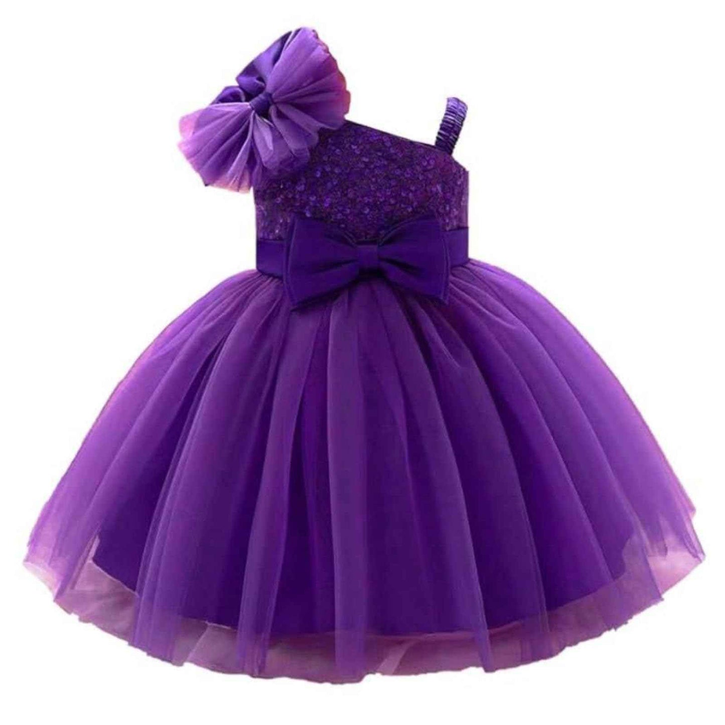 Niren Enterprise Barbet Sequence Embroidered Net Flaired Sleeve Less Baby Knee Length Girl's Frock
