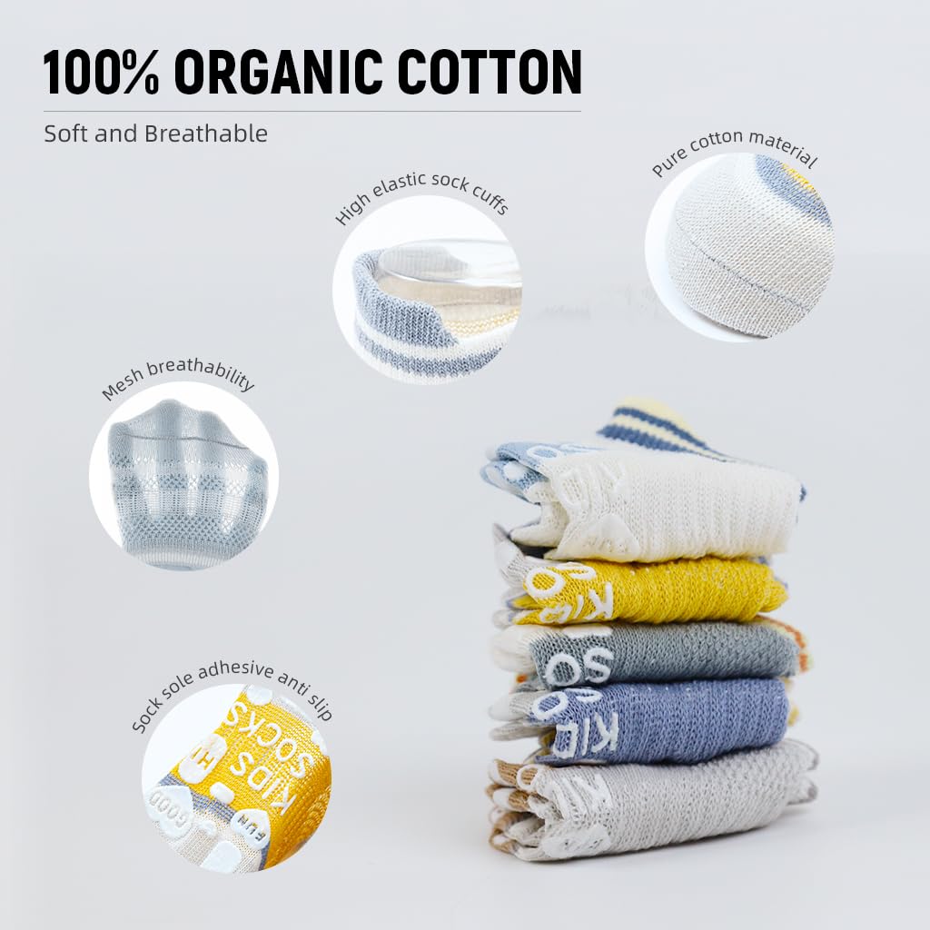SNOWIE SOFT® 5 Pairs Baby Socks Set, Antislip Socks for New Born Baby 0-3 Years, Non Slip Grip Ankle Socks with Non Skid Soles for Infants Baby Shower Gifts