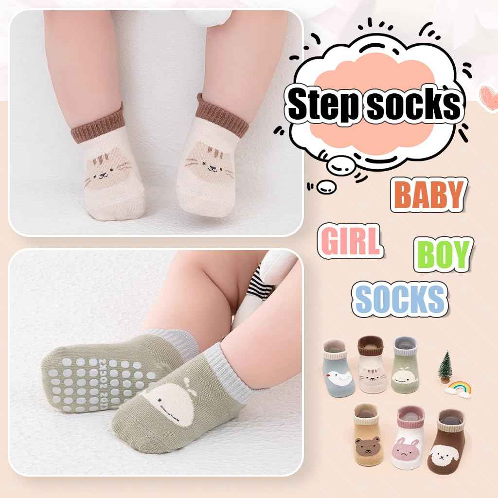 SNOWIE SOFT® 5 Pairs Baby Socks Set, Antislip Socks for New Born Baby 0-3 Years, Non Slip Grip Ankle Socks with Non Skid Soles for Infants Baby Shower Gifts