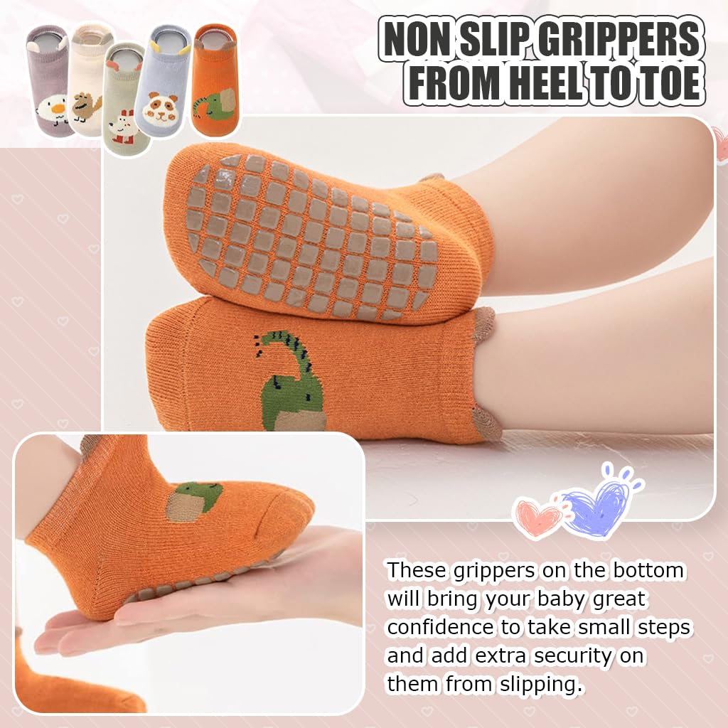 SNOWIE SOFT® 5 Pairs Baby Socks Set, Antislip Socks for New Born Baby 0-3 Years, Non Slip Grip Ankle Socks with Non Skid Soles for Infants Baby Shower Gifts