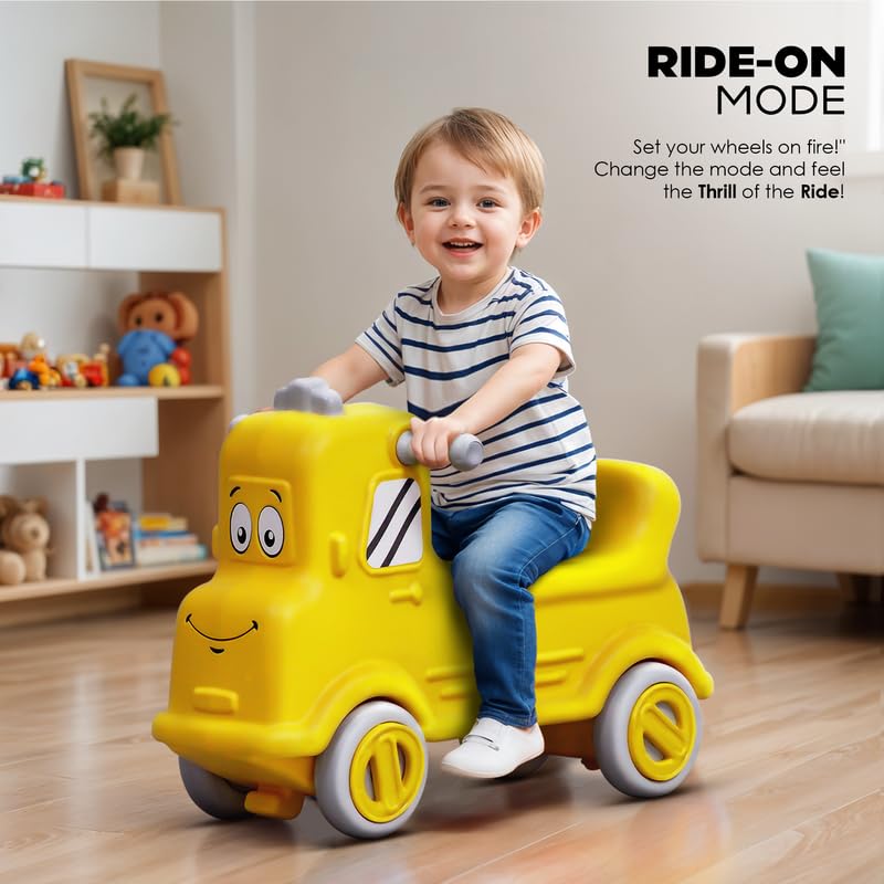 Happy Bear 3-in-1 Rock and Roll Ride-On | Push Car for 1 – 5 Years | Rocking Horse for Toddlers | Balance Board | Safe, Sturdy & Fun Indoor Toy - Yellow