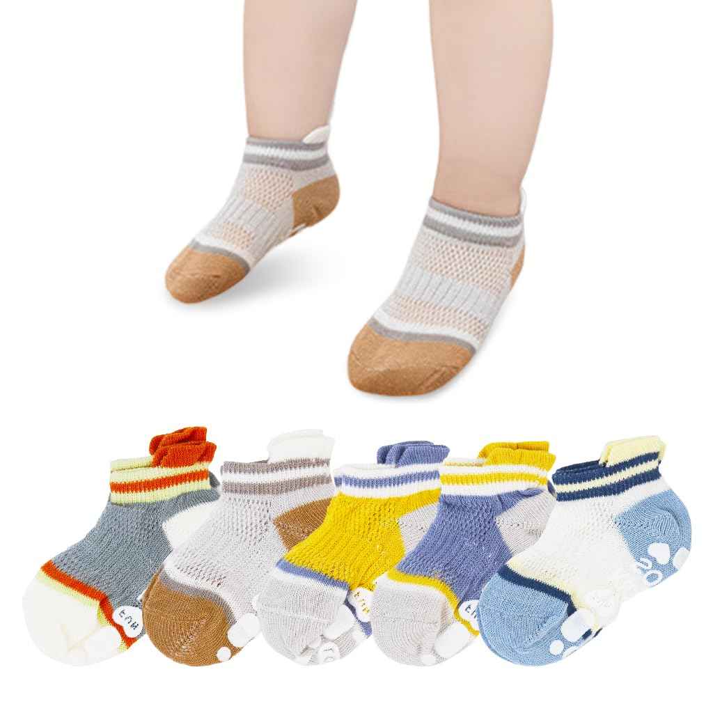 SNOWIE SOFT® 5 Pairs Baby Socks Set, Antislip Socks for New Born Baby 0-3 Years, Non Slip Grip Ankle Socks with Non Skid Soles for Infants Baby Shower Gifts