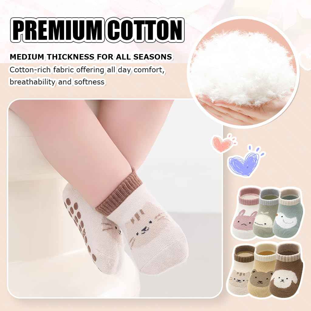 SNOWIE SOFT® 5 Pairs Baby Socks Set, Antislip Socks for New Born Baby 0-3 Years, Non Slip Grip Ankle Socks with Non Skid Soles for Infants Baby Shower Gifts