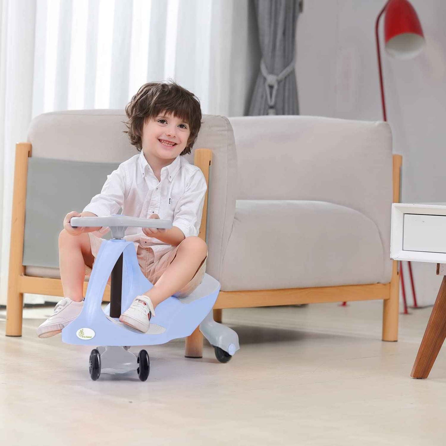 R for Rabbit Iya Iya Caravan 3 in 1 Kids Swing Car, Push & Pull Ride-On with Scratch Free PU LED Wheels & ABEC7 Bearing, Baby Twister Magic Car for 2+ Years Boys & Girls, Upto 75 Kgs (Blue Peach)