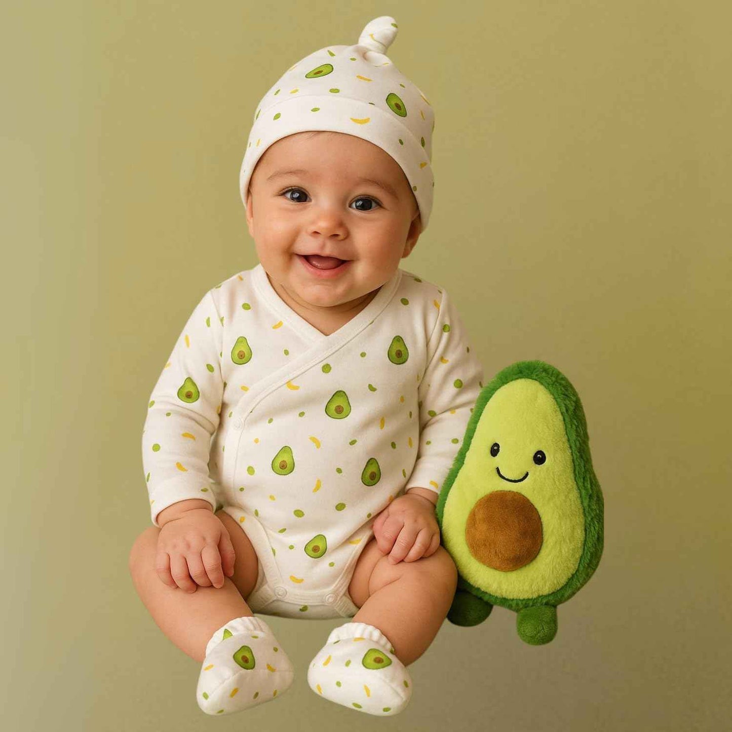MOM'S HOME Organic Cotton Baby Clothing Set | Baby Essential Clothes For Newborn | Baby Shower Gift Hamper | 0-6 Months | Avocado | Pack of 6
