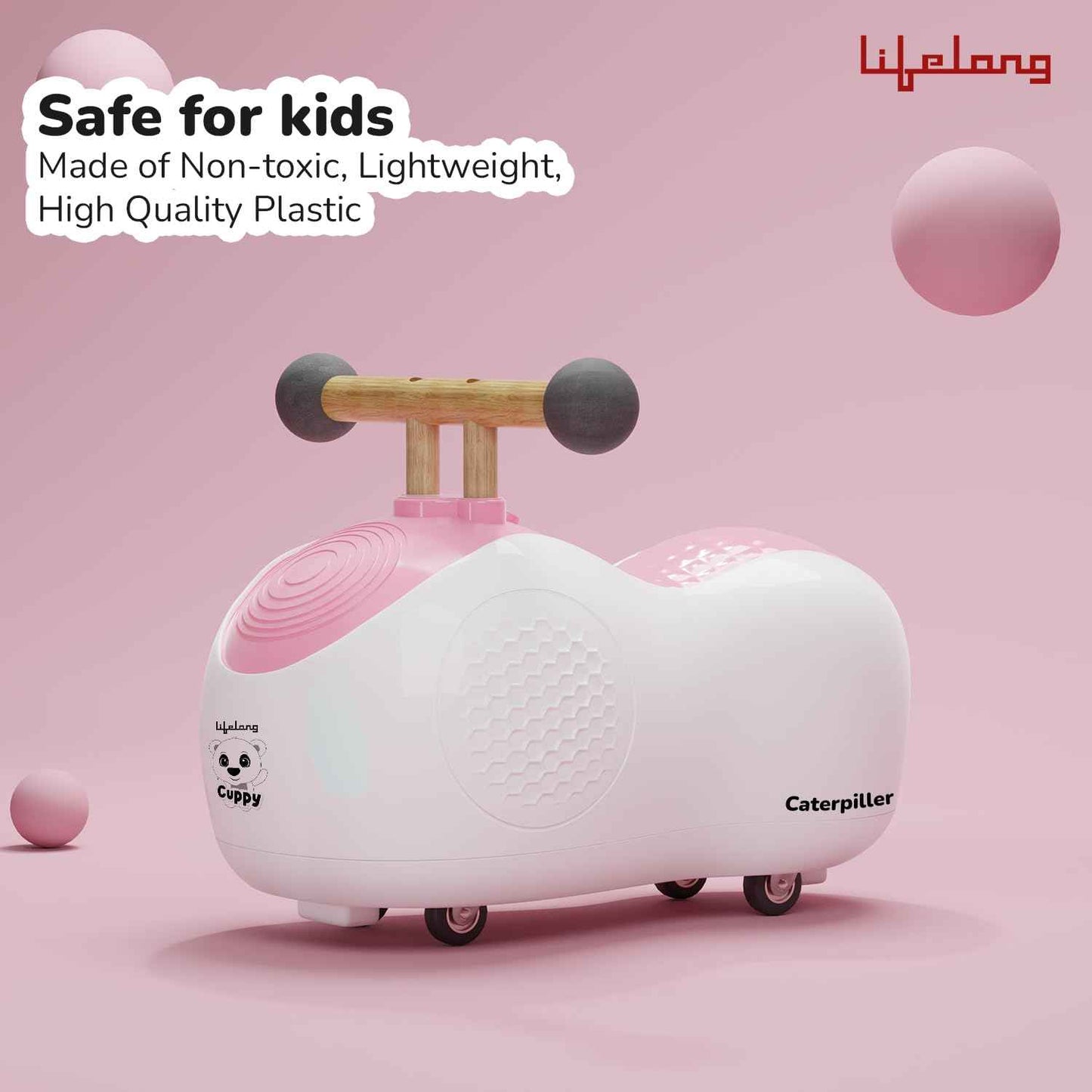 Lifelong Cuppy Caterpillar Ride-On for Kids 1+ Years|Fun Musical Ride with Lights|Safe,Sturdy & Round Edges Push Ride|Load Capacity 35kg|Indoor & Outdoor Play Vehicle for Boys & Girls(LLCR18),Pink