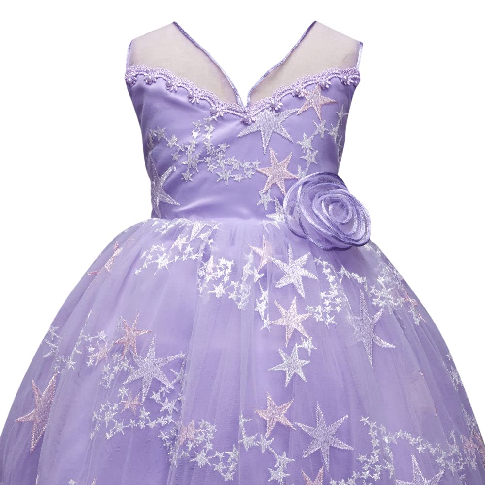 Hopscotch Girl's Fit And Flare Knee Length Sleeveless Star Embroidered Party Dress