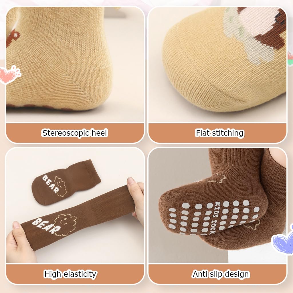 SNOWIE SOFT® 5 Pairs Baby Socks Set, Antislip Socks for New Born Baby 0-3 Years, Non Slip Grip Ankle Socks with Non Skid Soles for Infants Baby Shower Gifts