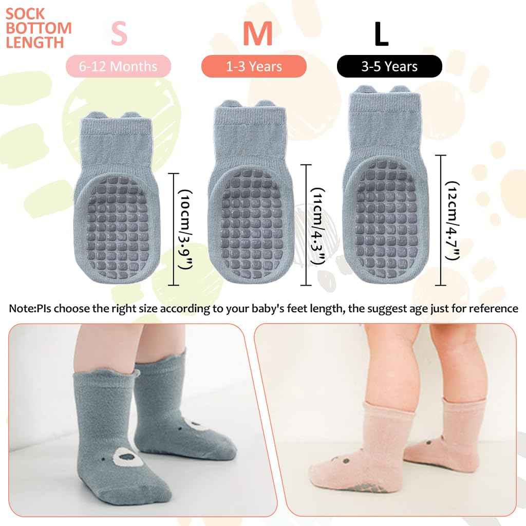 SNOWIE SOFT® 5 Pairs Baby Socks Set, Antislip Socks for New Born Baby 0-3 Years, Non Slip Grip Ankle Socks with Non Skid Soles for Infants Baby Shower Gifts