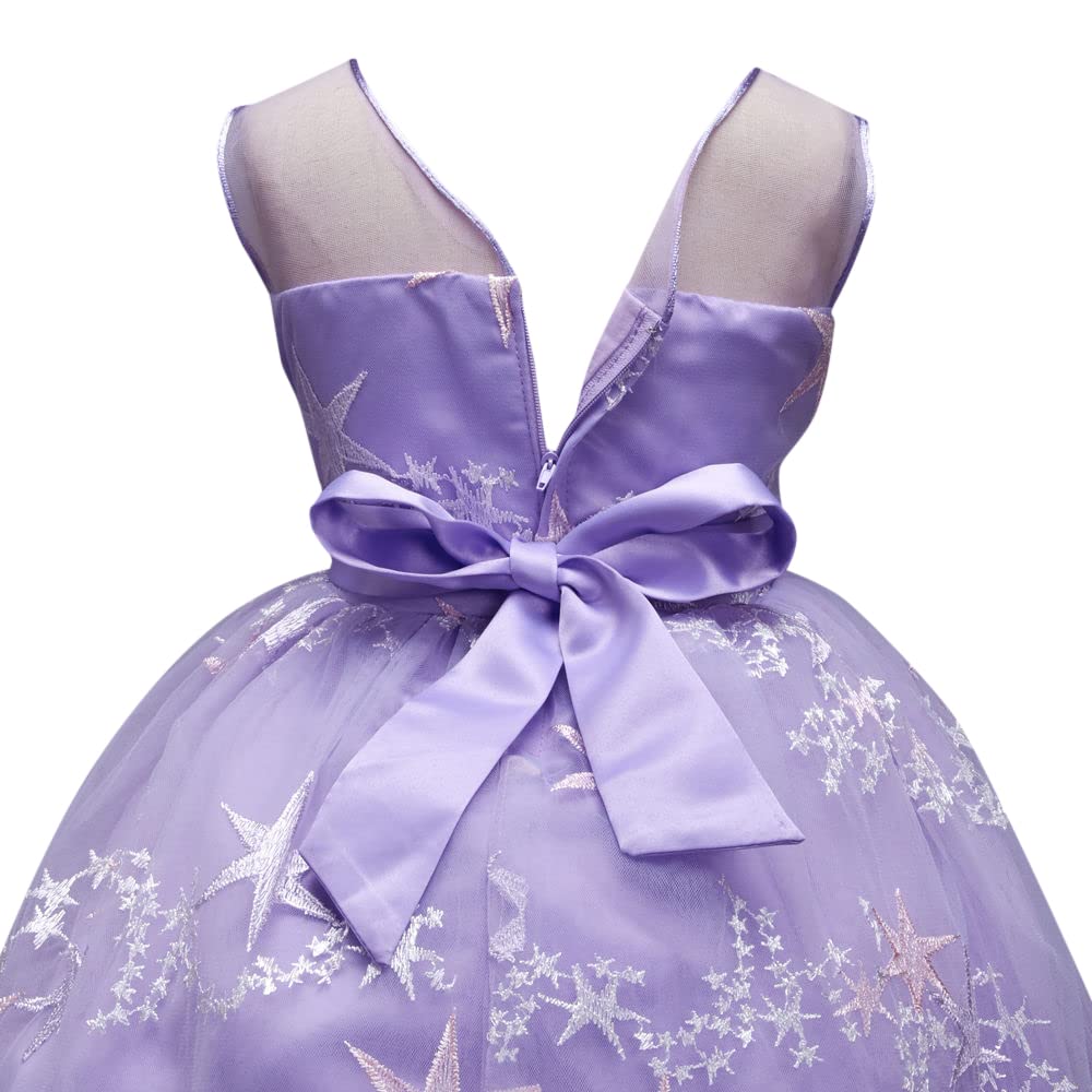 Hopscotch Girl's Fit And Flare Knee Length Sleeveless Star Embroidered Party Dress