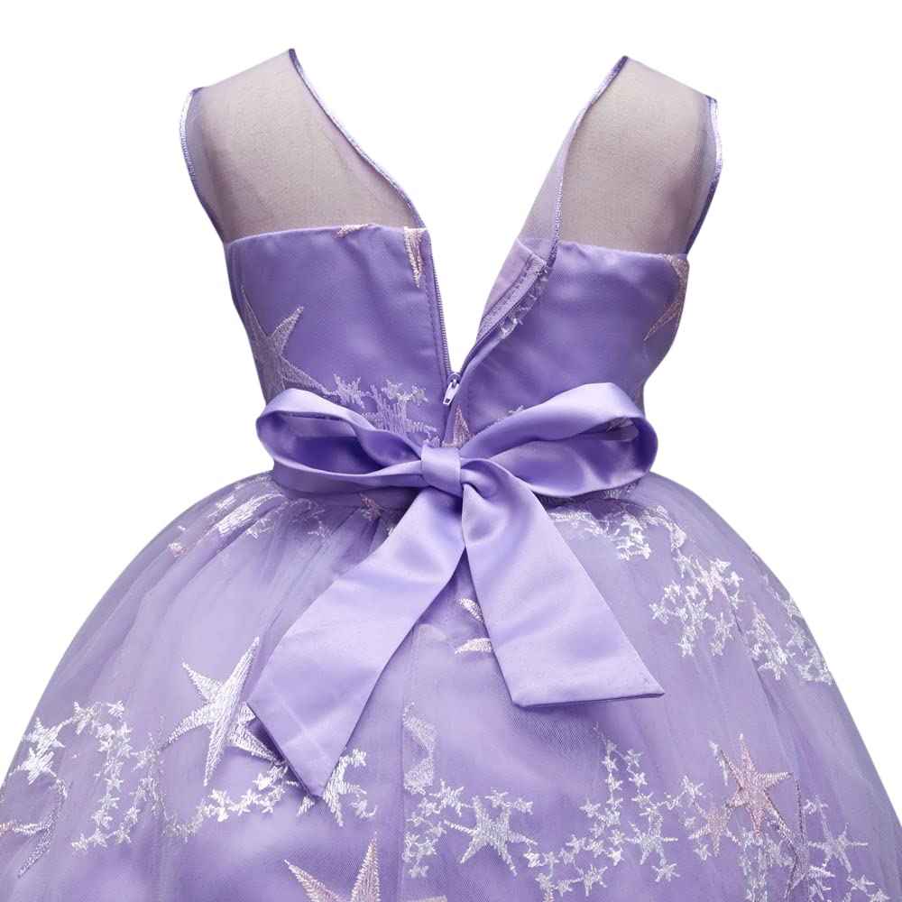 Hopscotch Girl's Fit And Flare Knee Length Sleeveless Star Embroidered Party Dress
