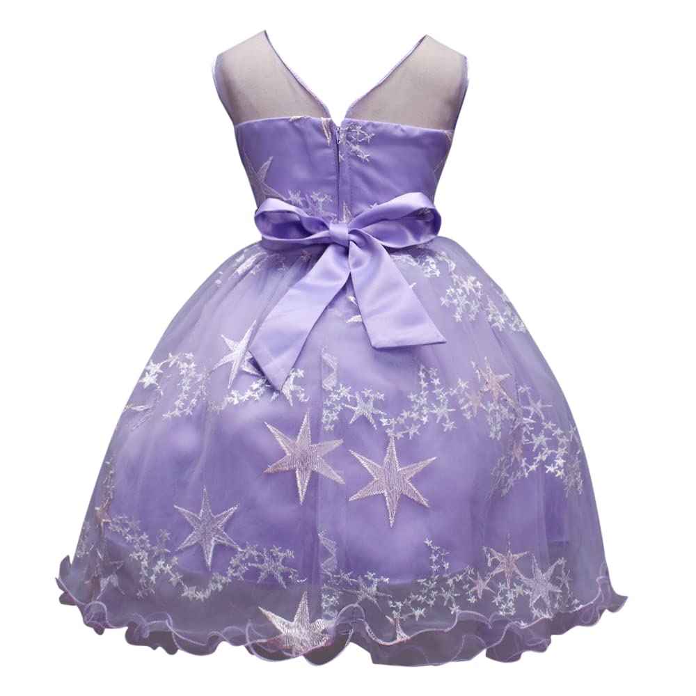 Hopscotch Girl's Fit And Flare Knee Length Sleeveless Star Embroidered Party Dress