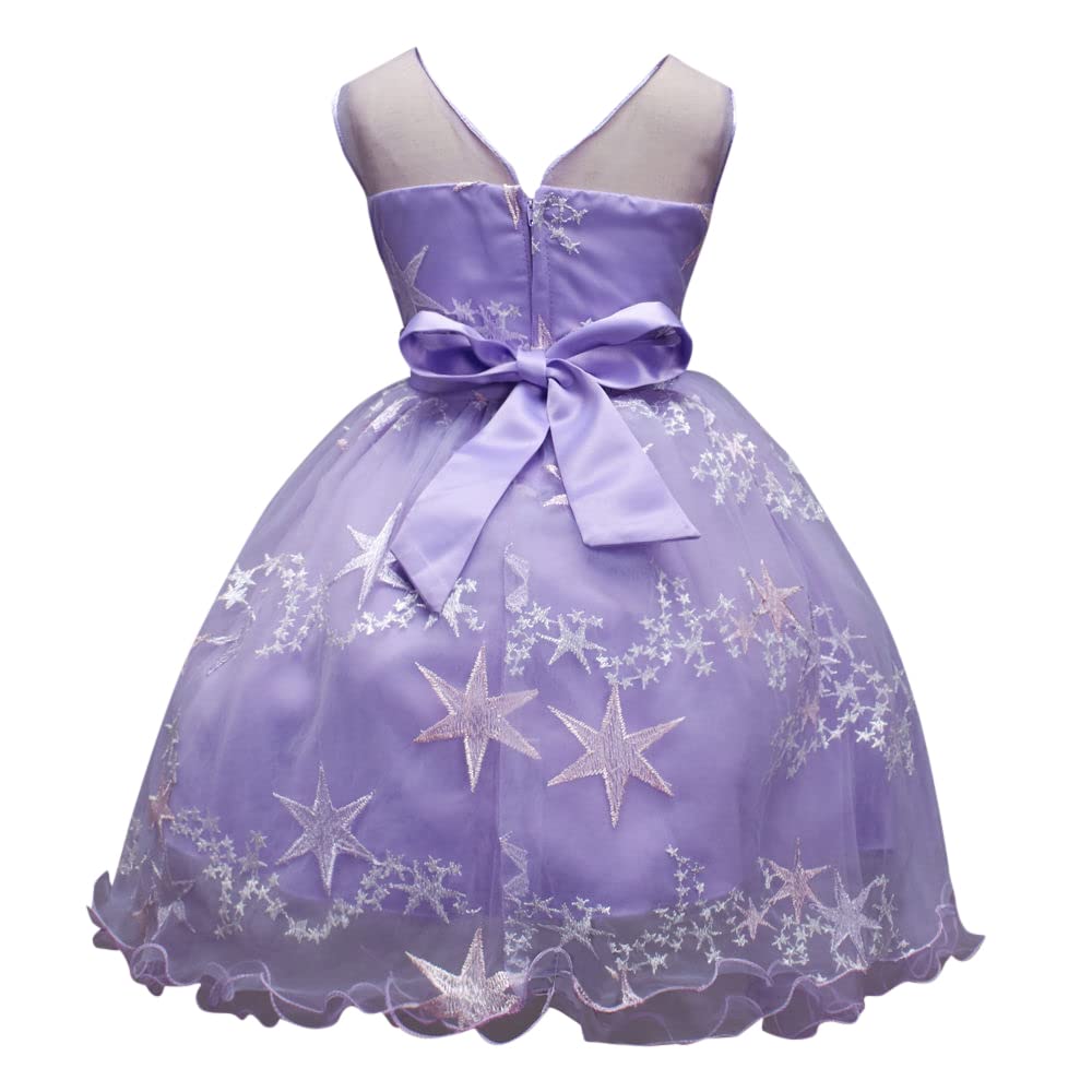 Hopscotch Girl's Fit And Flare Knee Length Sleeveless Star Embroidered Party Dress