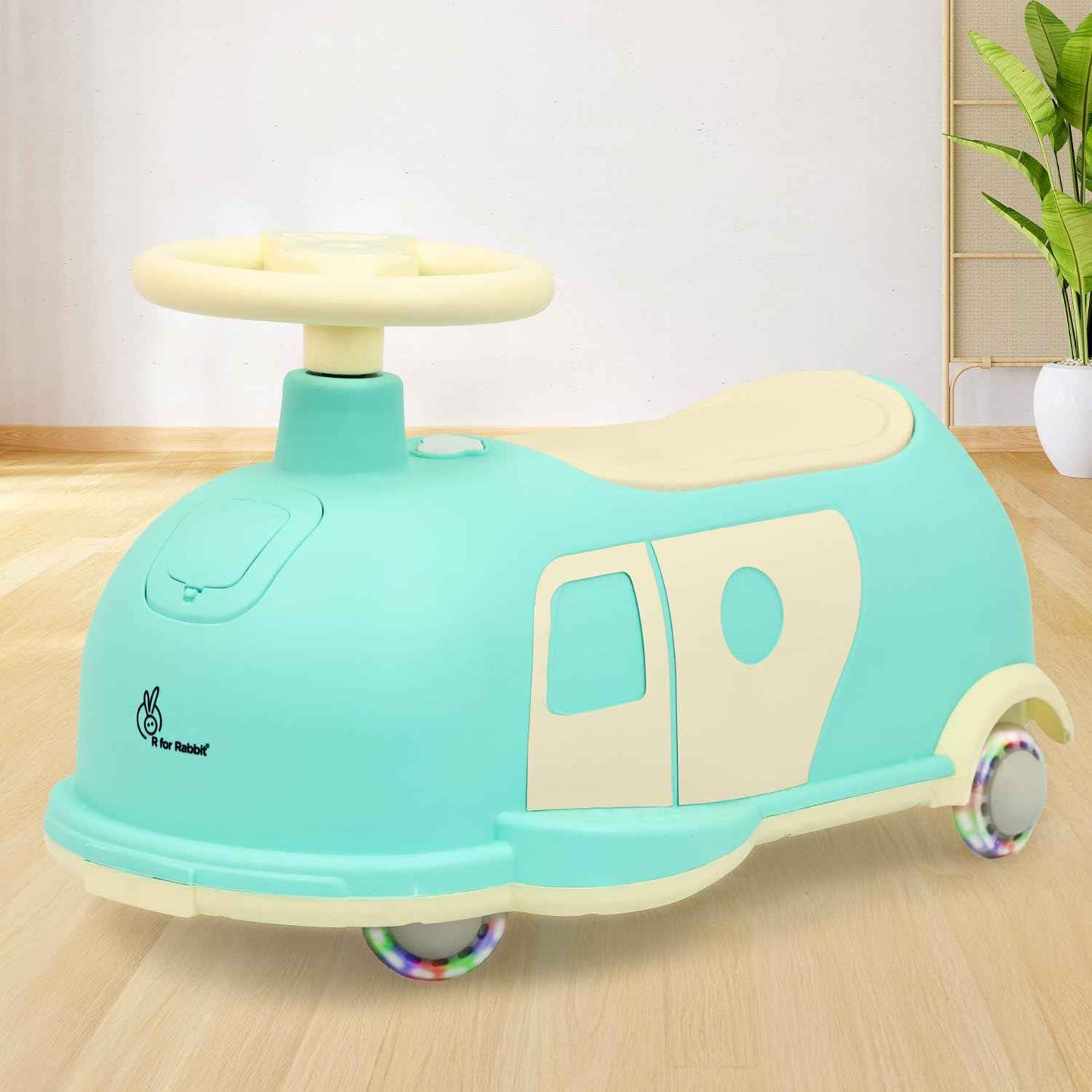 R for Rabbit Iya Iya Caravan 3 in 1 Kids Swing Car, Push & Pull Ride-On with Scratch Free PU LED Wheels & ABEC7 Bearing, Baby Twister Magic Car for 2+ Years Boys & Girls, Upto 75 Kgs (Blue Peach)