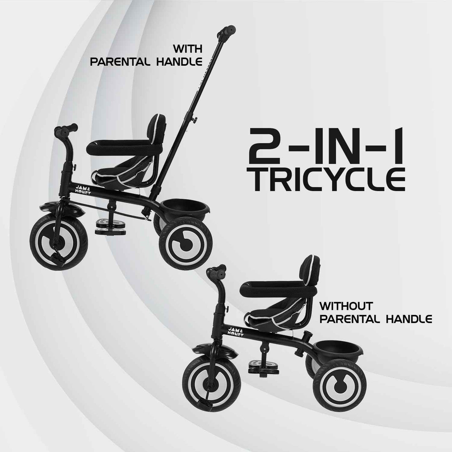 Amazon Brand - Jam & Honey Tricycle for Kids | 2-in-1 with Pedalling & Parental Control | Cushioned Seat | Guardrail & Anti-Slip Handle for Safety | for 2 Years+ Boys and Girls | Yellow and Black