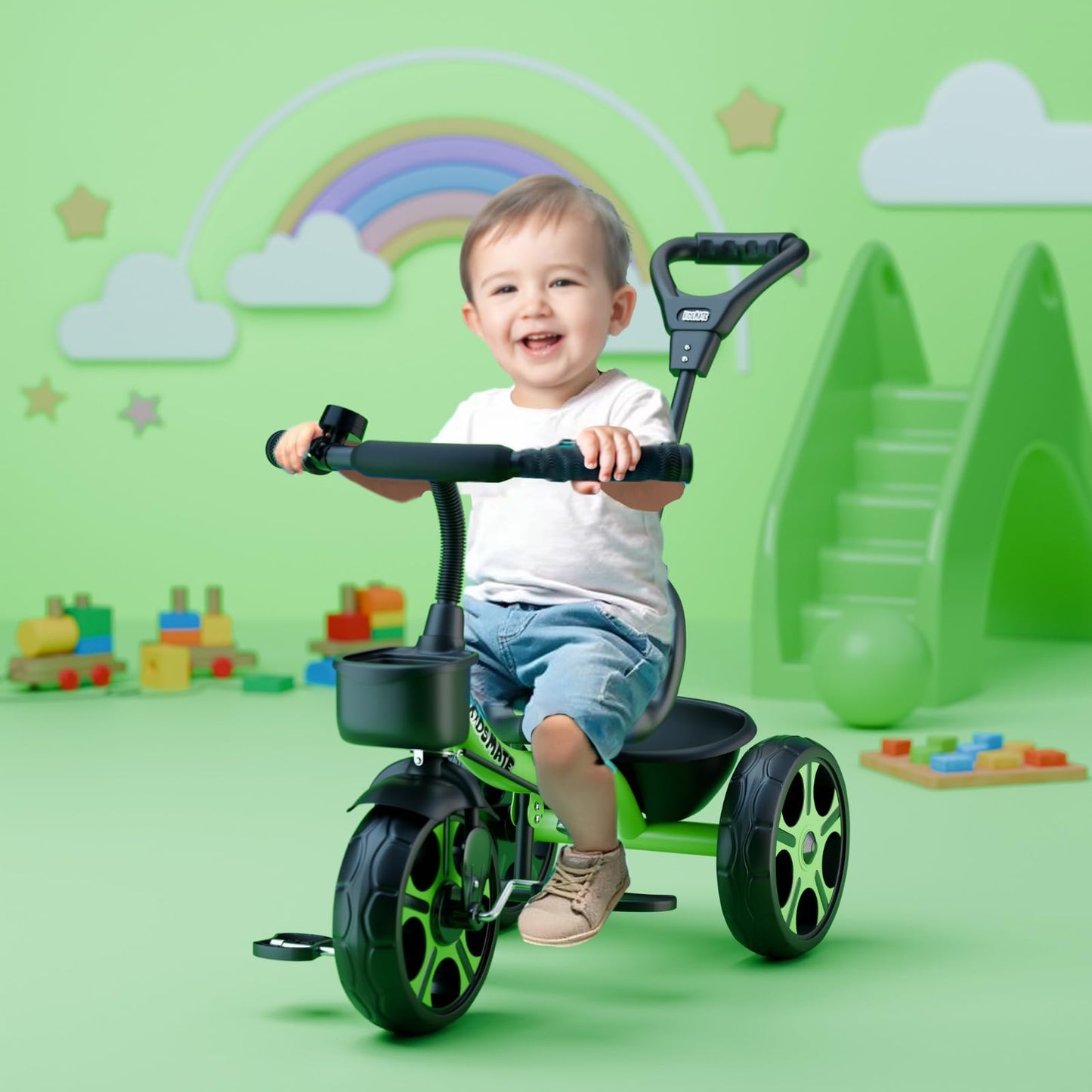 Kidsmate Xplorer 3-in-1 Tricycle for Kids | Durable Plug & Play Baby Trike with EVA Wheels, Safety Rail & Push Handle for Parents | Safe & Comfortable Ride for Toddlers 12-48 Months