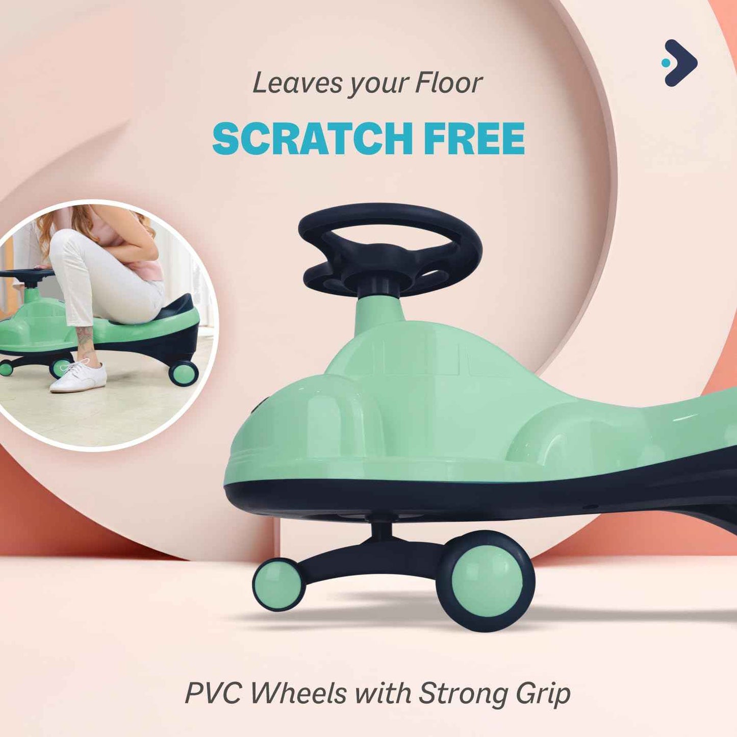 R for Rabbit Iya Iya Zippy Kids Swing Car, Scratch Free PVC Wheels with ABEC7 Bearing, Ride on Magic Toy Car for Kids Suitable for 3+ Years Boys & Girls, Upto 75 Kgs (Lake Blue)