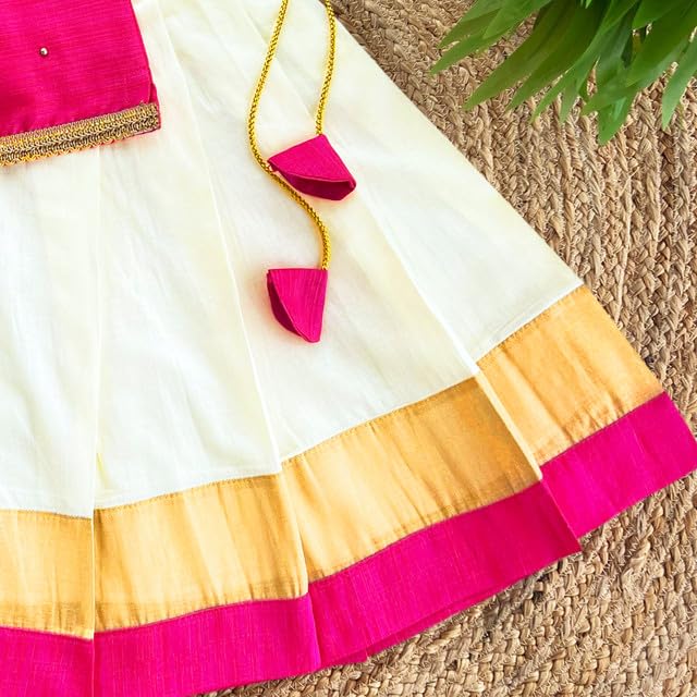 Stanwells Kids Girls Orange & Magenta Mirror Work Flared Net Sleeveless Lehenga Choli Set Pattupavadai for Girls