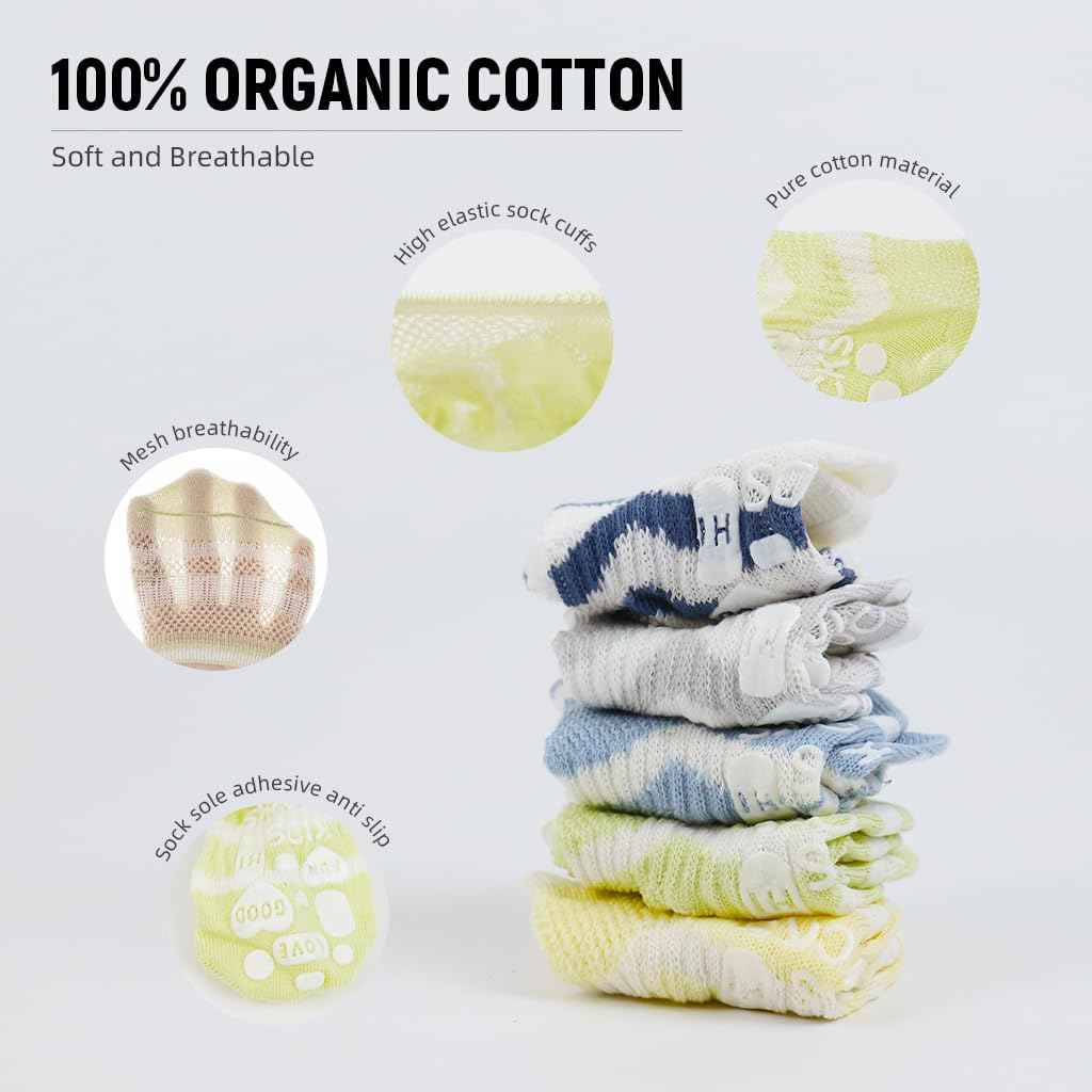 SNOWIE SOFT® 5 Pairs Baby Socks Set, Antislip Socks for New Born Baby 0-3 Years, Non Slip Grip Ankle Socks with Non Skid Soles for Infants Baby Shower Gifts