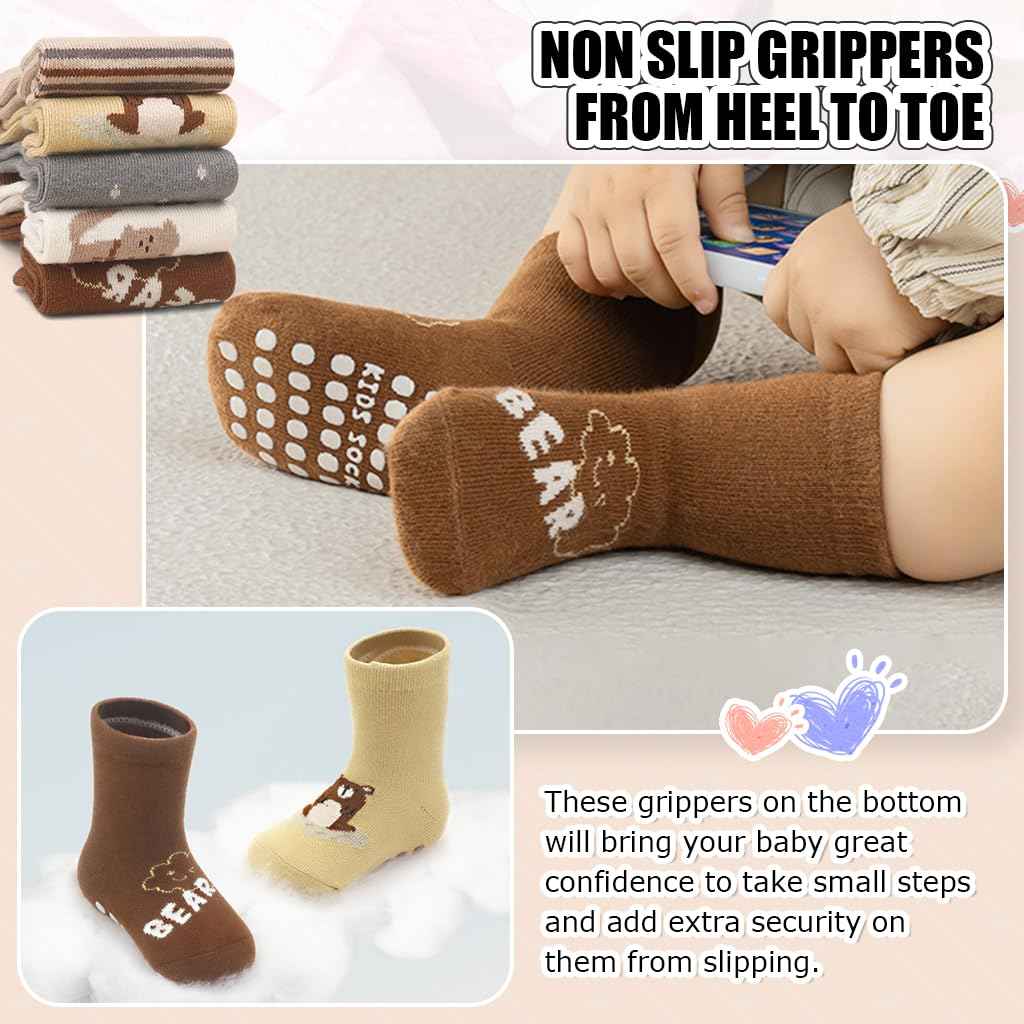 SNOWIE SOFT® 5 Pairs Baby Socks Set, Antislip Socks for New Born Baby 0-3 Years, Non Slip Grip Ankle Socks with Non Skid Soles for Infants Baby Shower Gifts