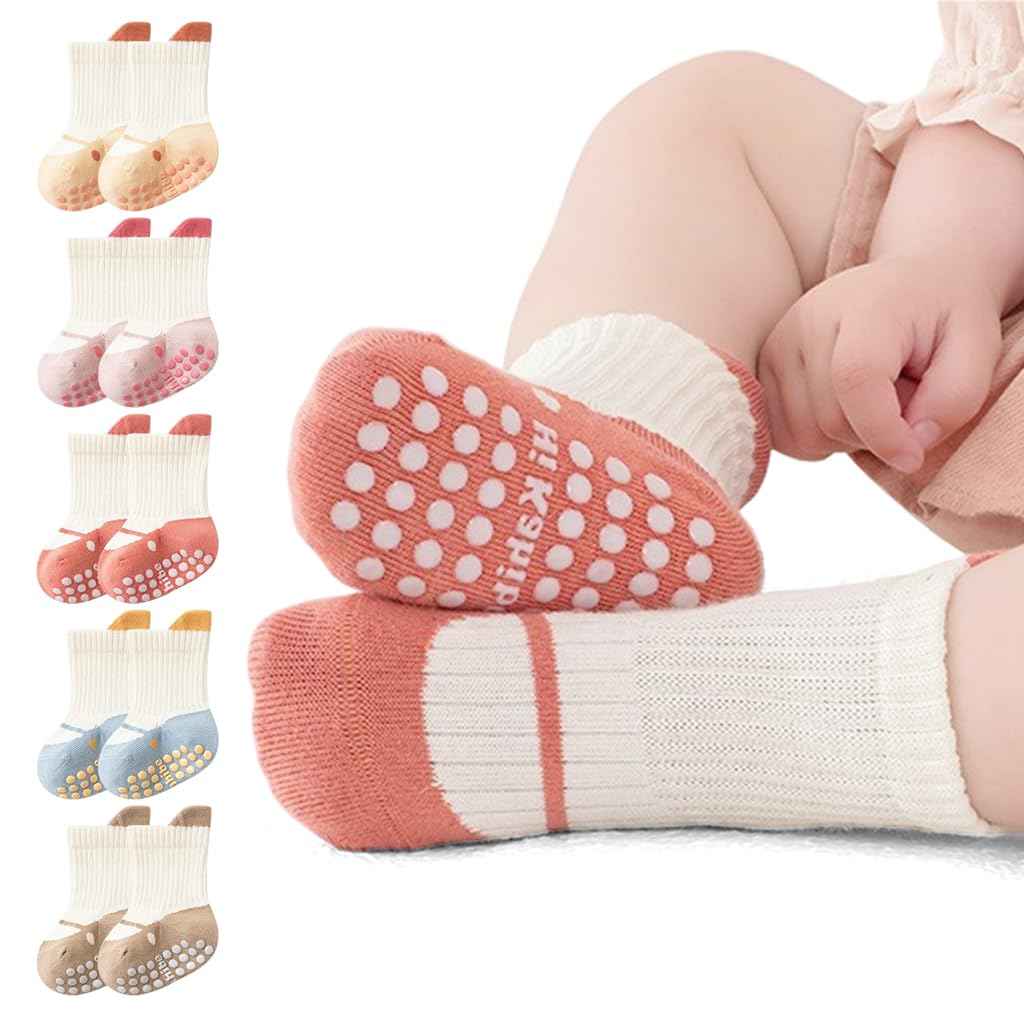 SNOWIE SOFT® 5 Pairs Baby Socks Set, Antislip Socks for New Born Baby 0-3 Years, Non Slip Grip Ankle Socks with Non Skid Soles for Infants Baby Shower Gifts