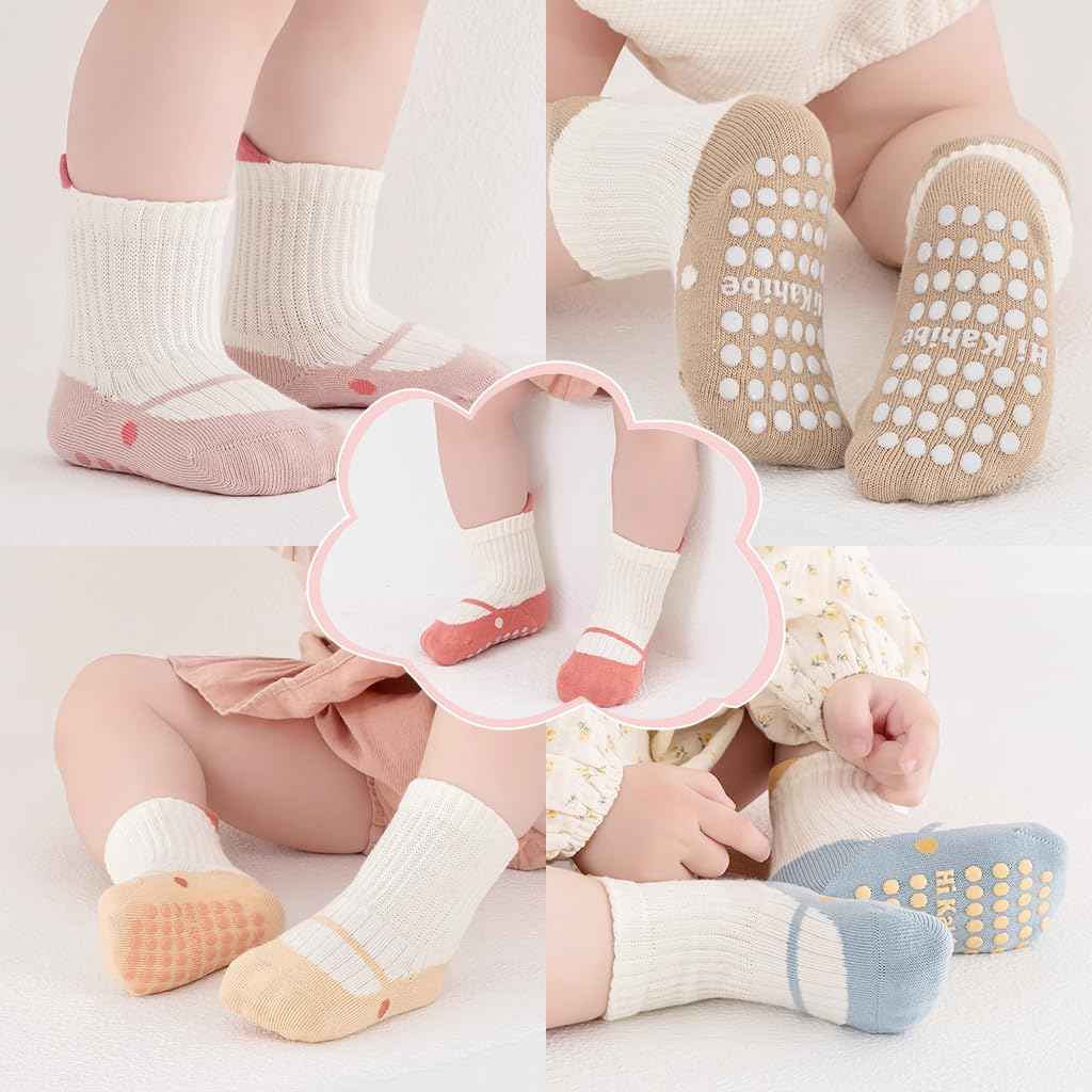 SNOWIE SOFT® 5 Pairs Baby Socks Set, Antislip Socks for New Born Baby 0-3 Years, Non Slip Grip Ankle Socks with Non Skid Soles for Infants Baby Shower Gifts
