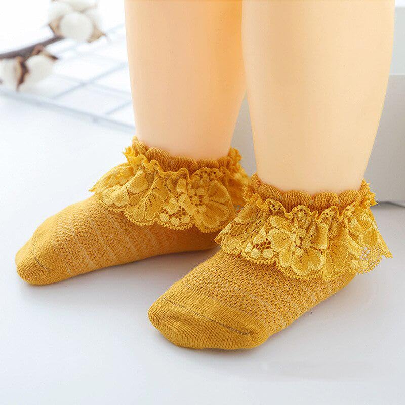 CUTEABLY Baby Girl Cotton Casual Socks, Ruffle Lace Design, Assorted Colours, Short Length, (Assorted)