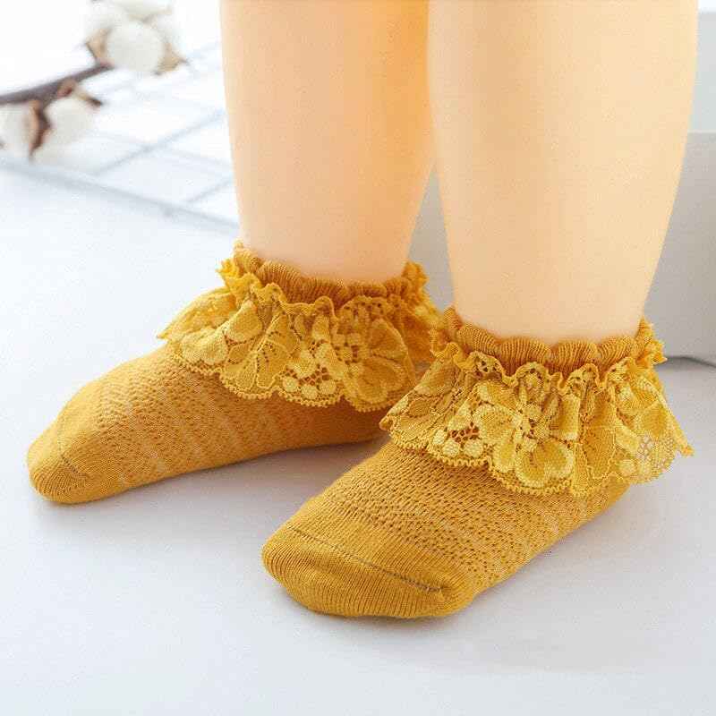 CUTEABLY Baby Girl Cotton Casual Socks, Ruffle Lace Design, Assorted Colours, Short Length, (Assorted)