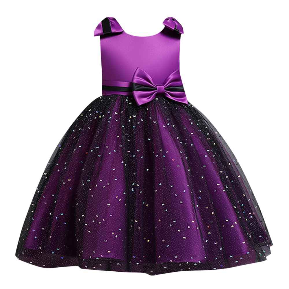 Hopscotch Girl's Fit And Flare Knee Length Polyester Bow Applique Party Knee-Length Dress