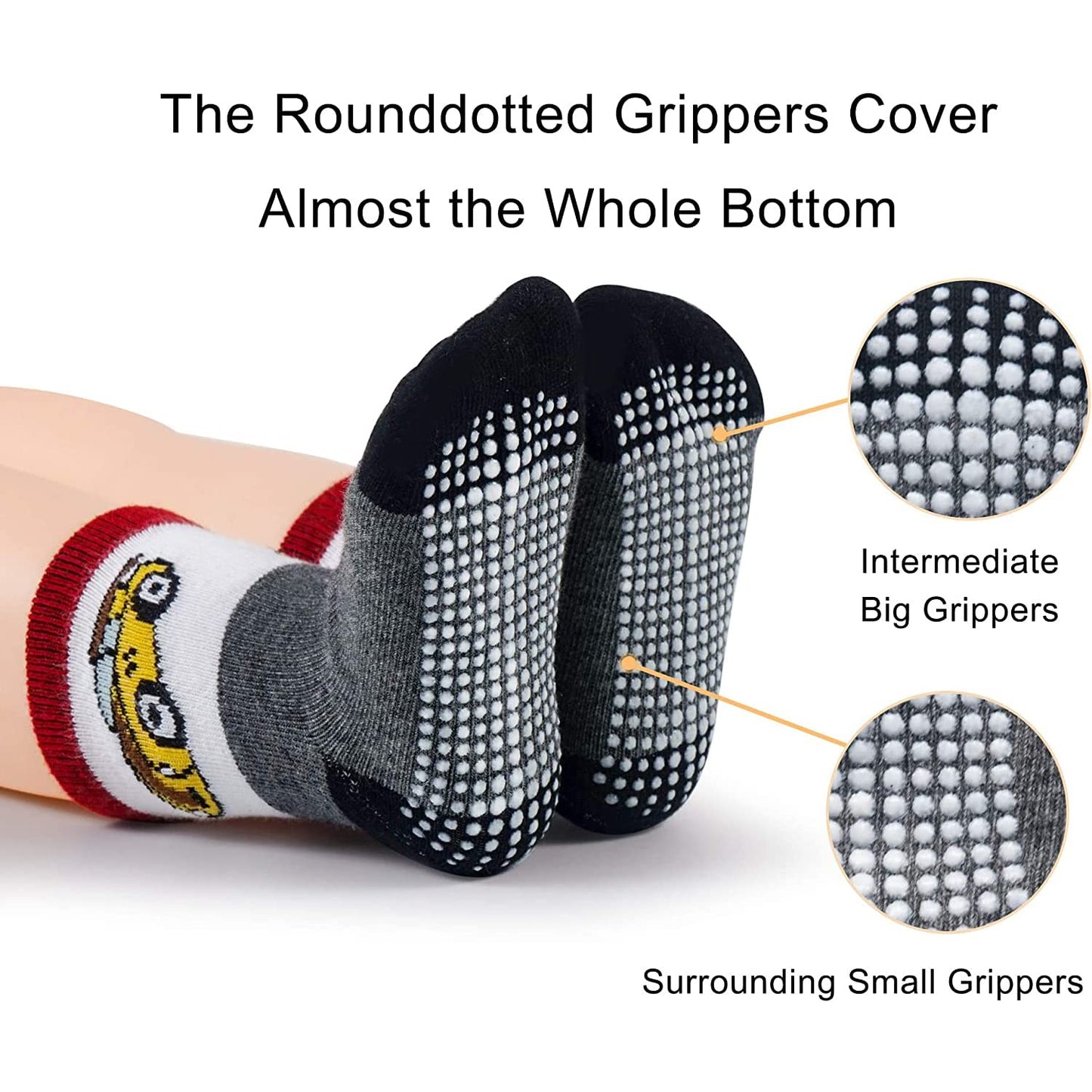 FIMALIA Organic Cotton Anti-Skid Socks Non Slip Kids Toddler Socks with Grip | (Pack of 4,6 &12 Pair) (Color & Print May Vary) (0 to 5 years size)