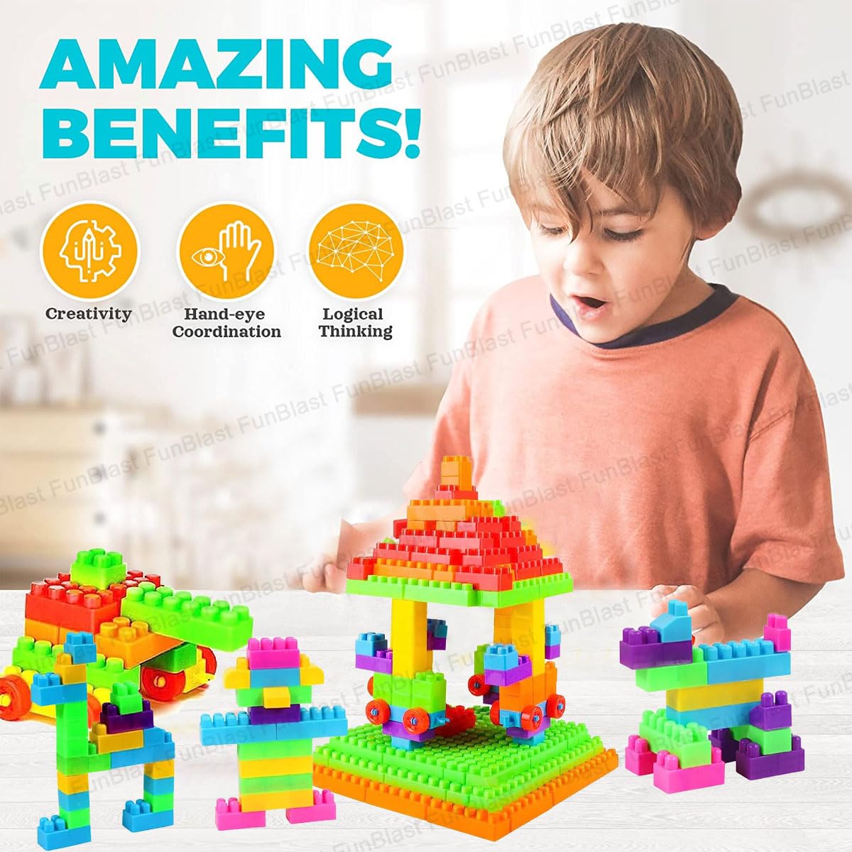 FunBlast DIY Plastic Building Blocks for Kids Building Blocks Toy for Kids Puzzle Games for Kid, Toys for Children Educational & Learning Toy for Kid, Girls & Boys - (250+ Blocks with 38 Wheels)