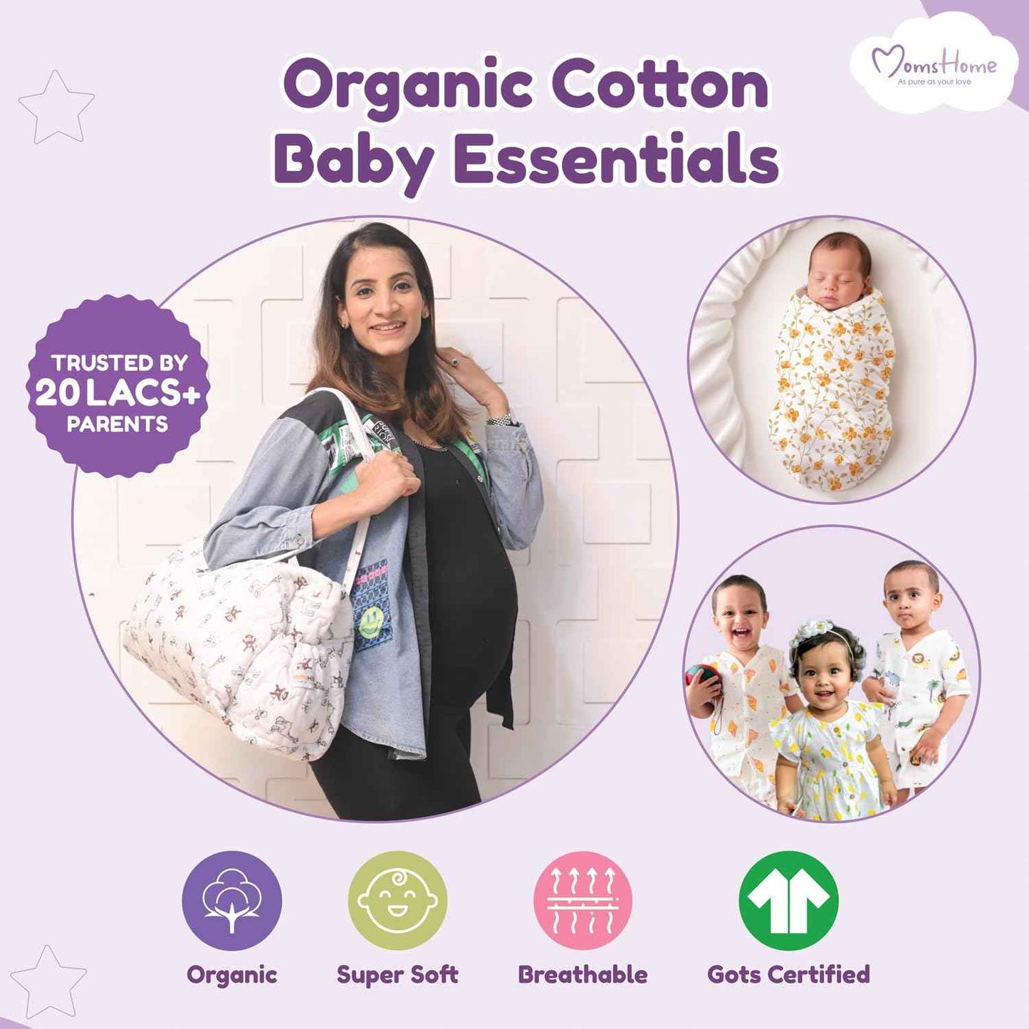 MOM'S HOME Organic Cotton Baby Clothing Set | Baby Essential Clothes For Newborn | Baby Shower Gift Hamper | 0-6 Months | Avocado | Pack of 6