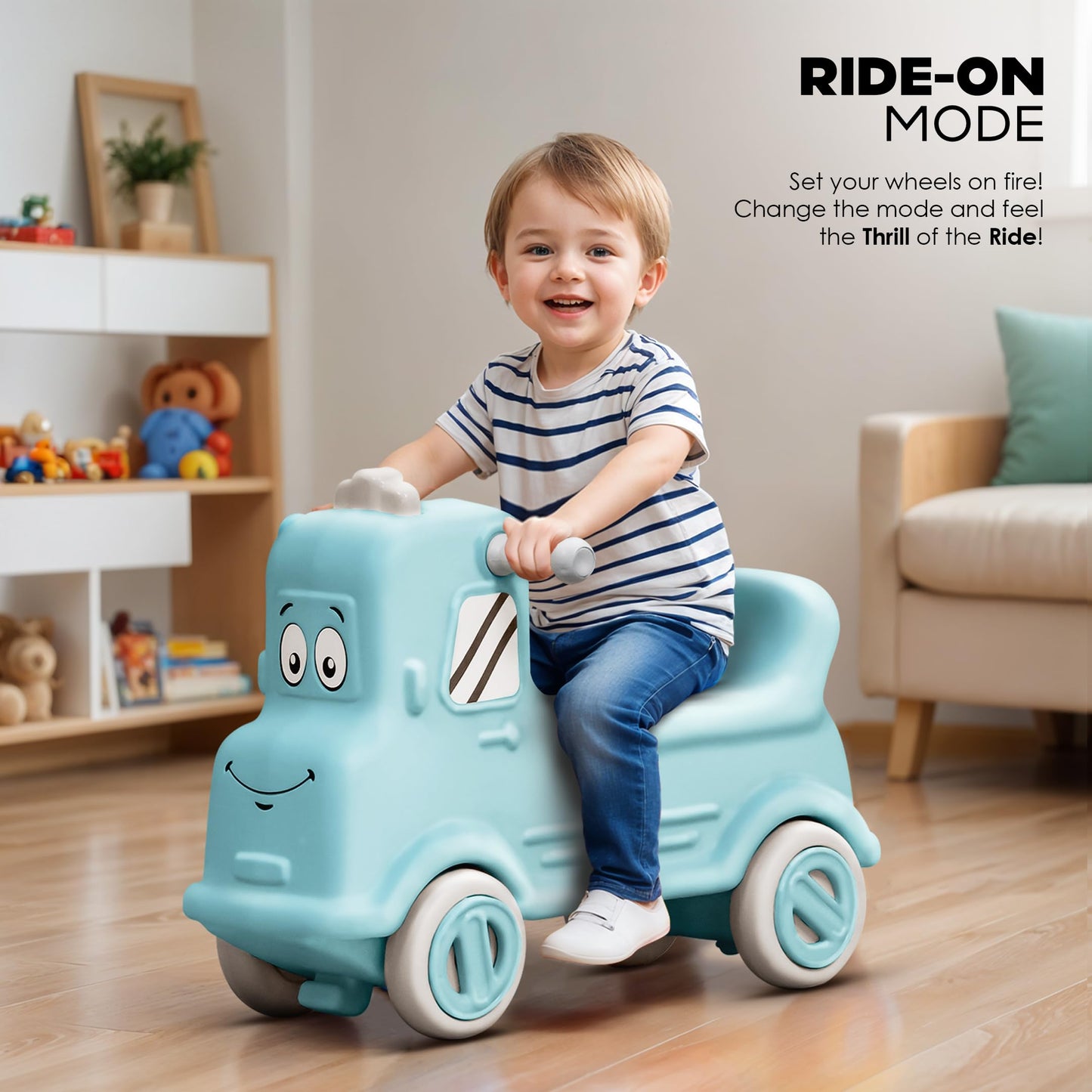Happy Bear 3-in-1 Rock and Roll Ride-On | Push Car for 1 – 5 Years | Rocking Horse for Toddlers | Balance Board | Safe, Sturdy & Fun Indoor Toy - Yellow