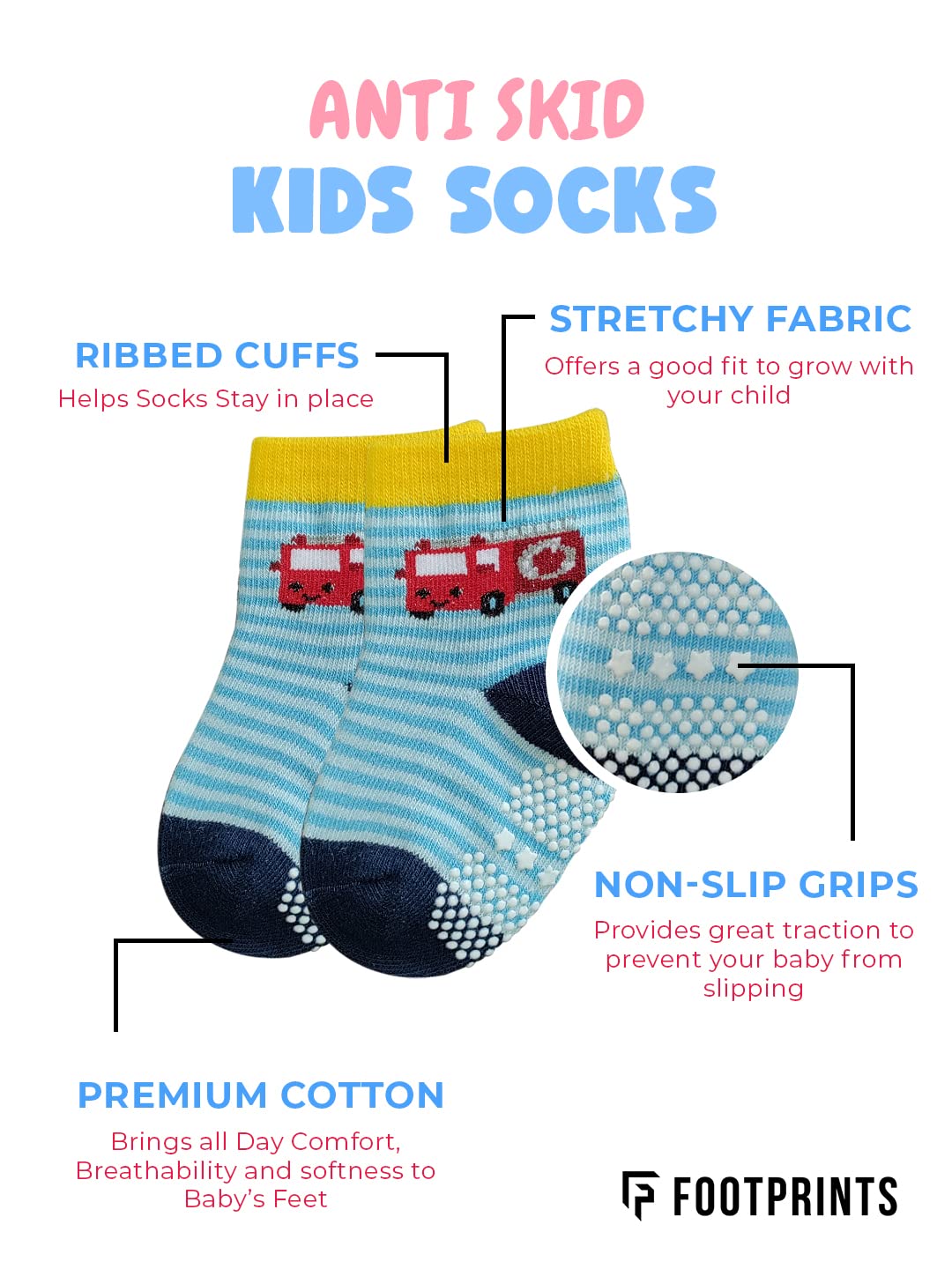 FOOTPRINTS Organic Cotton Anti-Skid Socks | Pack of 6