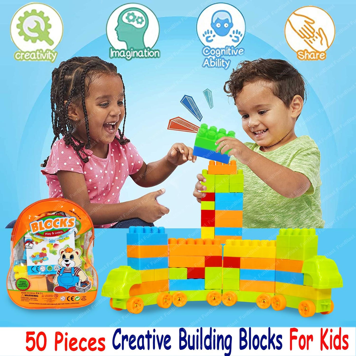 FunBlast DIY Plastic Building Blocks for Kids Building Blocks Toy for Kids Puzzle Games for Kid, Toys for Children Educational & Learning Toy for Kid, Girls & Boys - (250+ Blocks with 38 Wheels)