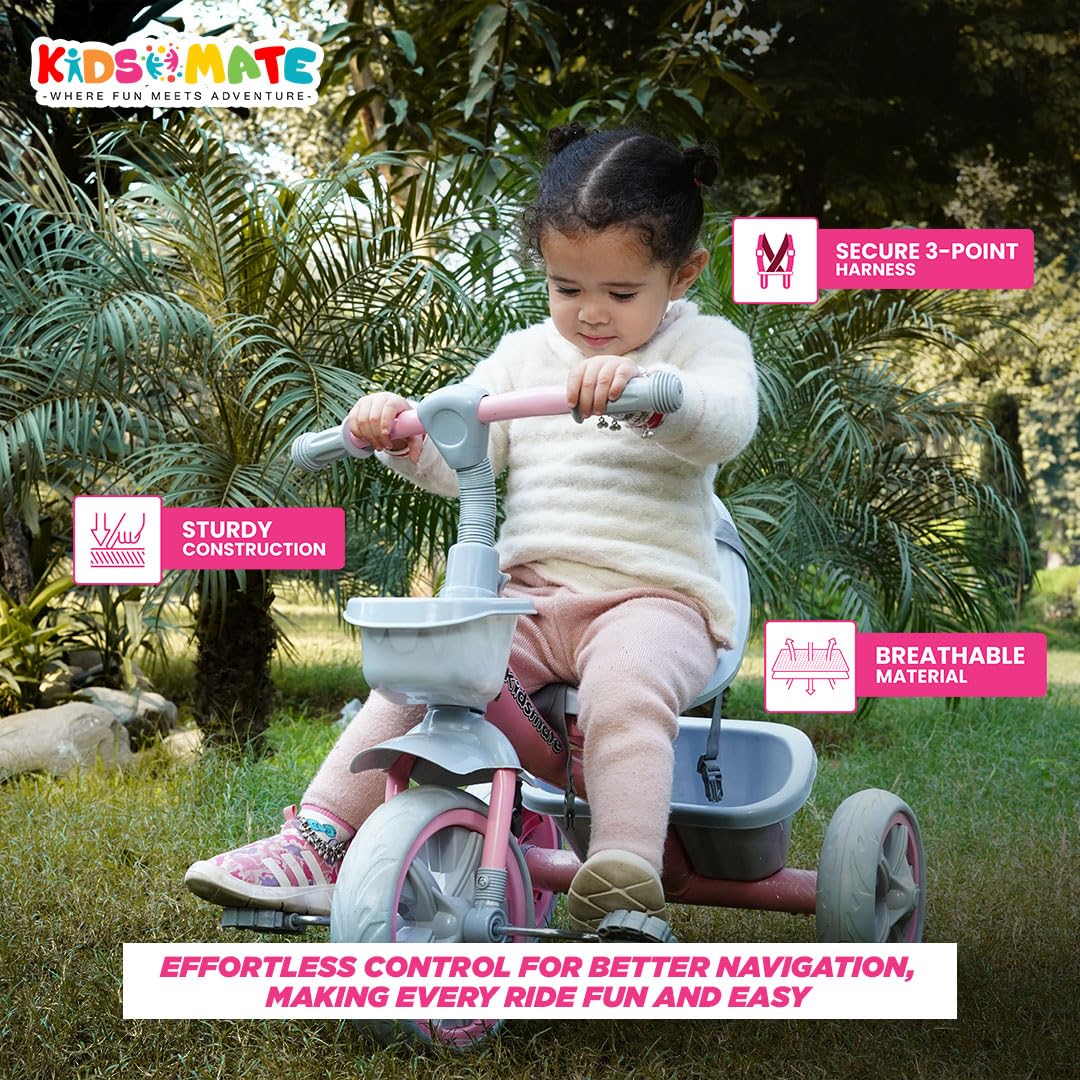 Kidsmate Xplorer 3-in-1 Tricycle for Kids | Durable Plug & Play Baby Trike with EVA Wheels, Safety Rail & Push Handle for Parents | Safe & Comfortable Ride for Toddlers 12-48 Months