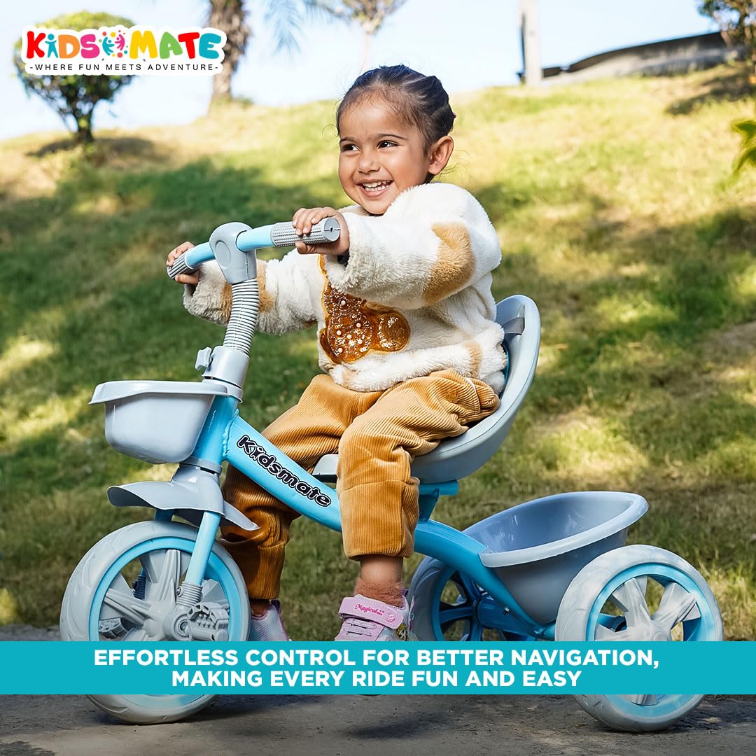 Kidsmate Xplorer 3-in-1 Tricycle for Kids | Durable Plug & Play Baby Trike with EVA Wheels, Safety Rail & Push Handle for Parents | Safe & Comfortable Ride for Toddlers 12-48 Months