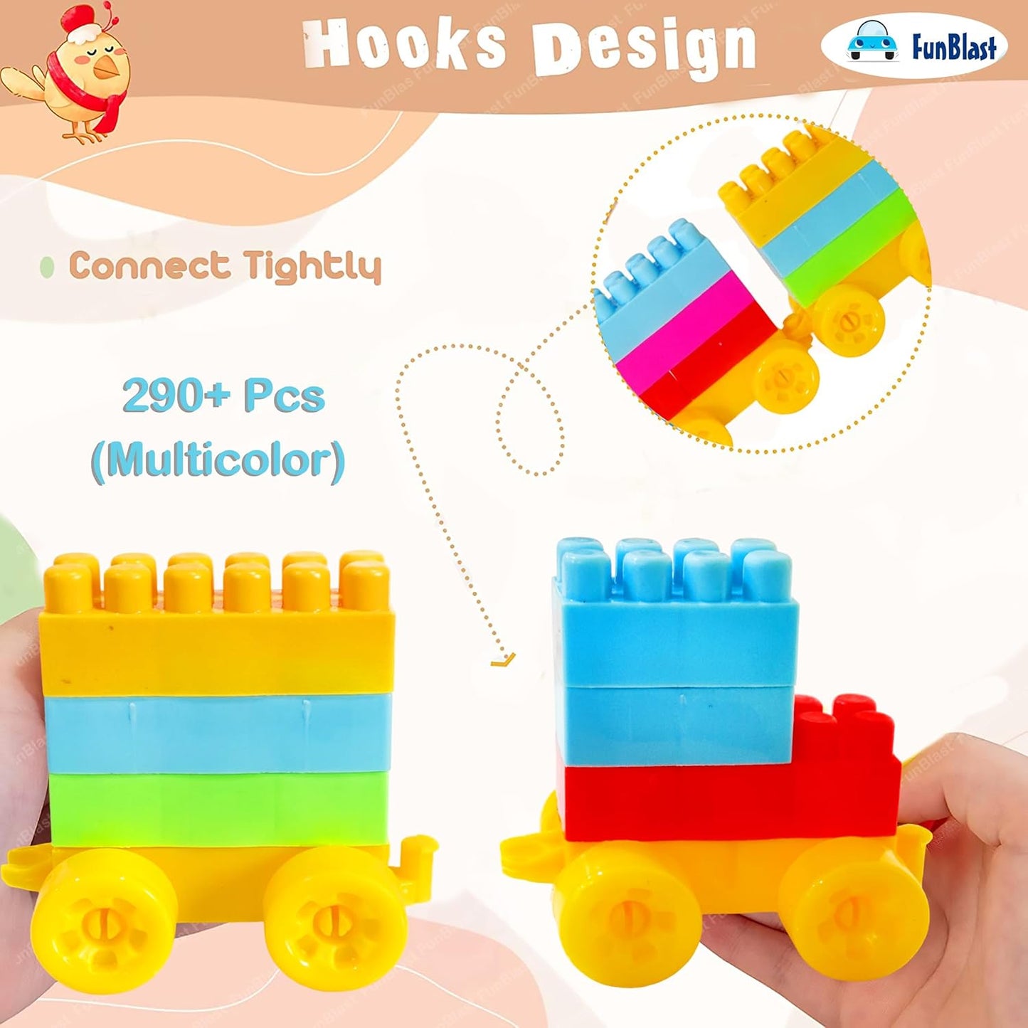 FunBlast DIY Plastic Building Blocks for Kids Building Blocks Toy for Kids Puzzle Games for Kid, Toys for Children Educational & Learning Toy for Kid, Girls & Boys - (250+ Blocks with 38 Wheels)
