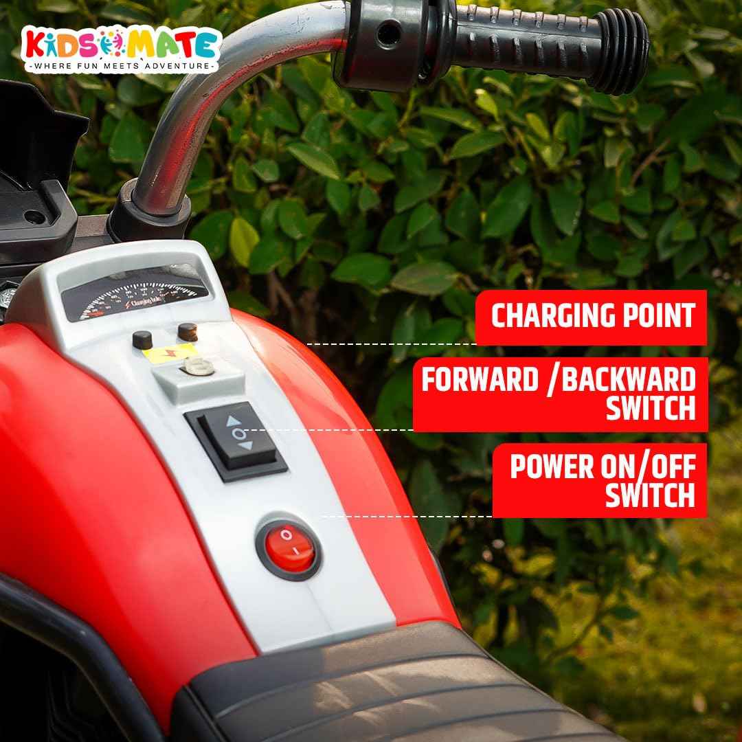 Kidsmate X-Power Ultimate Fun Electric Bike for Kids | 6V 4AH Battery, Dual Suspension with LED Lights & Comfy Backrest | Battery Bike for Kids for Ages 1-5 Years - Red