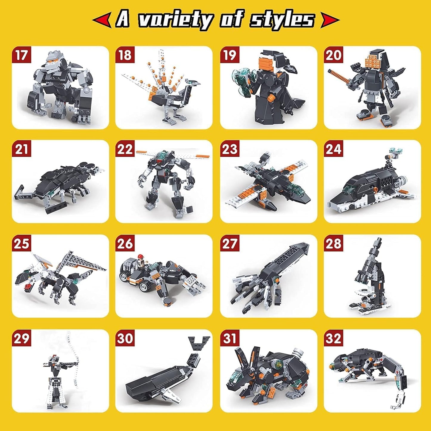 Umadiya® 36-in-1 Magic Building Blocks Set | 256+ Pieces | Creative Construction Toy for Kids | Includes Instruction Manual | Ideal for Boys & Girls Ages 6+ | DIY Brick Robot, Jet, Ship Models