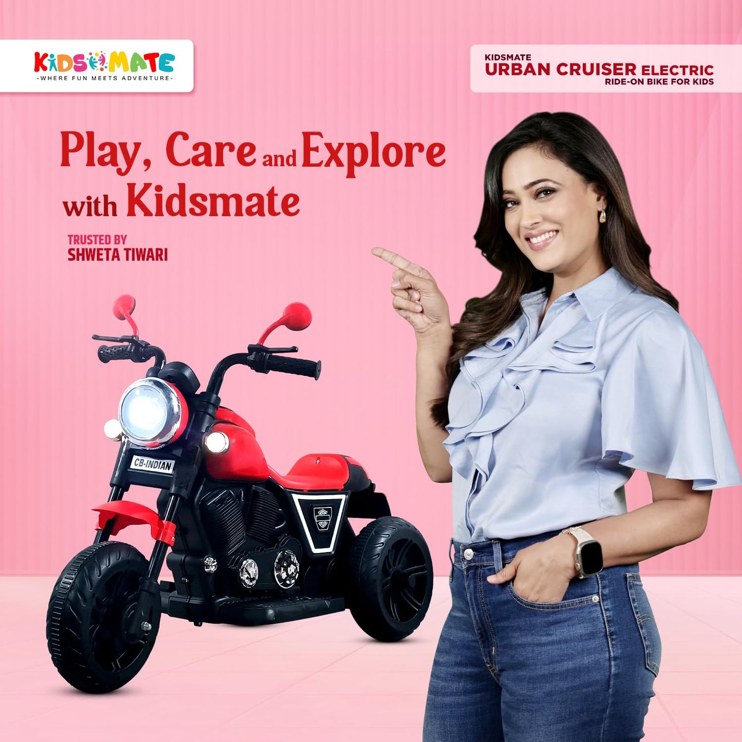 Kidsmate Urban Cruiser Electric Ride-On Bike for Kids | Stylish Chopper Design with LED Lights, Music & USB Bluetooth | 6V Battery-Powered Kids Motor Bike for Boys & Girls 1-5 Yrs - Red