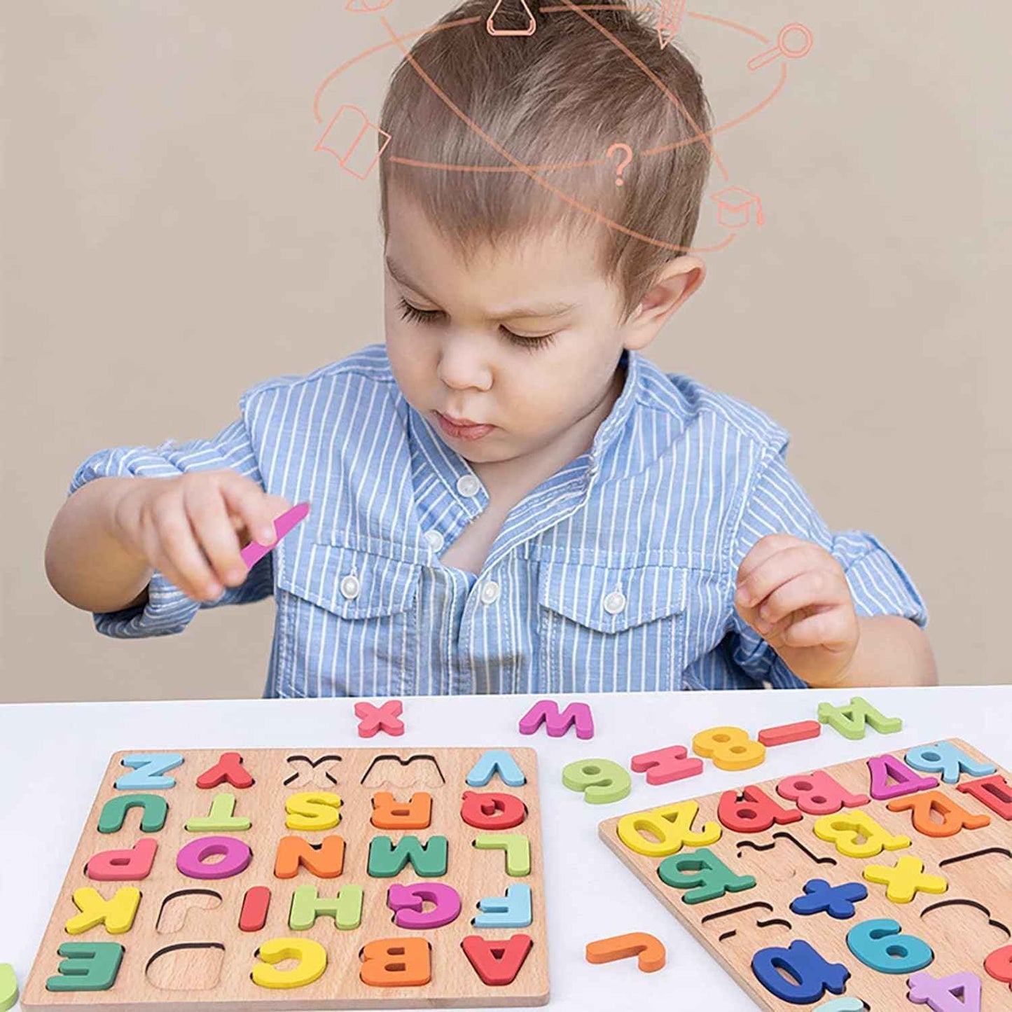 Niwlix Wooden Learning Educational Board for Kids, Puzzle Toys for 2+ Years Old Boys & Girls Educational Toys for Toddlers & Preschoolers, ABCD for Kids(Alphabets, Numbers & Shapes)