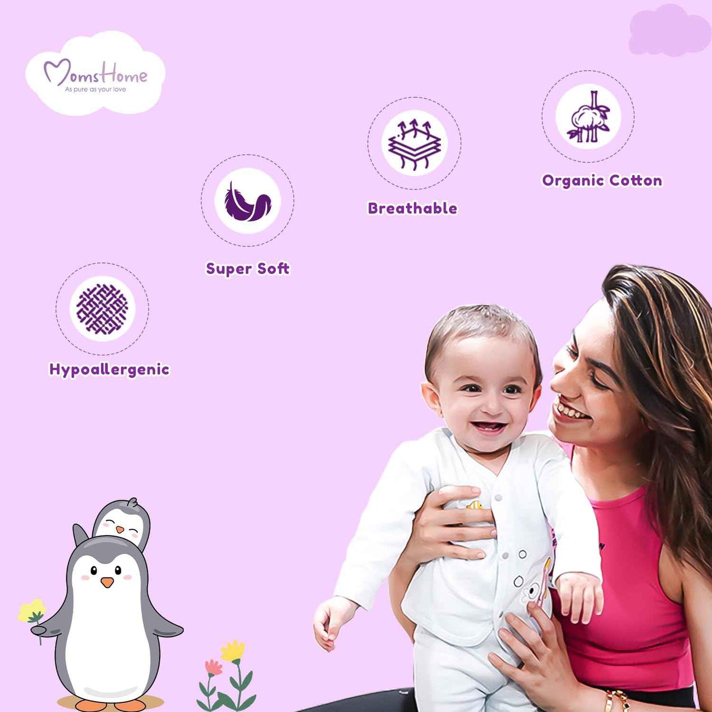 MOM'S HOME Organic Cotton Baby Essentials Gift Set | Baby Shower Gift Hamper | Baby Clothing Gift Combo | Lemon | Pack of 7