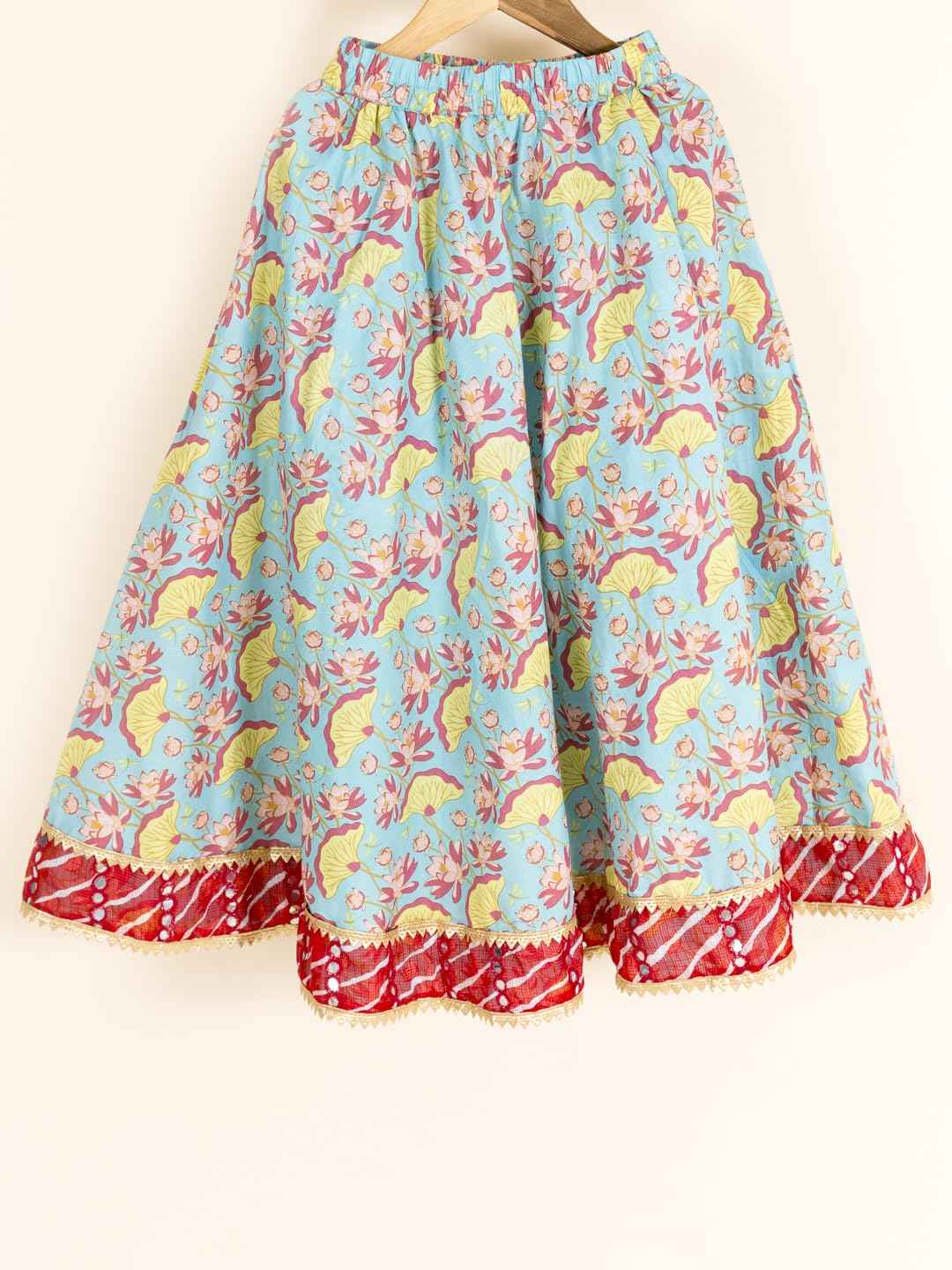 Pspeaches Girls Cotton Printed Sequinned Ready To Wear Readymade Lehenga Choli (Green)